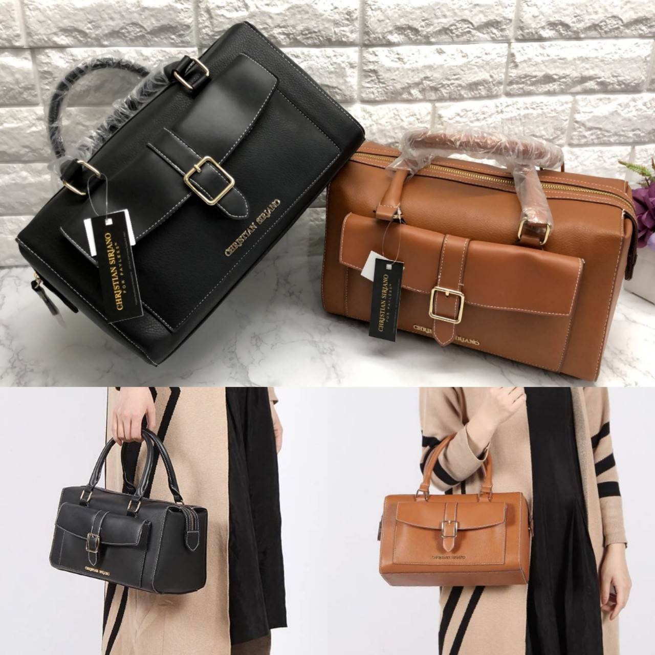 CHRISTIAN SIRIANO BOWLING BAG New arrival ! กระเป๋าถือหรือสะพายข้างได้ วัสดุหนัง pu. คุณภาพดี หนังสวย นำ้หนักเบา ดีไซน์ vintage สุด classic ด้านหน้ามีช่องกระดุม แม่เหล็ก 1 ช่อง เปิดปิดกระเป๋าด้วยซิป ภายในกว้าง และจุ มีช่องซิป และช่องเล็ก มาพร้อมสายสะพายยา