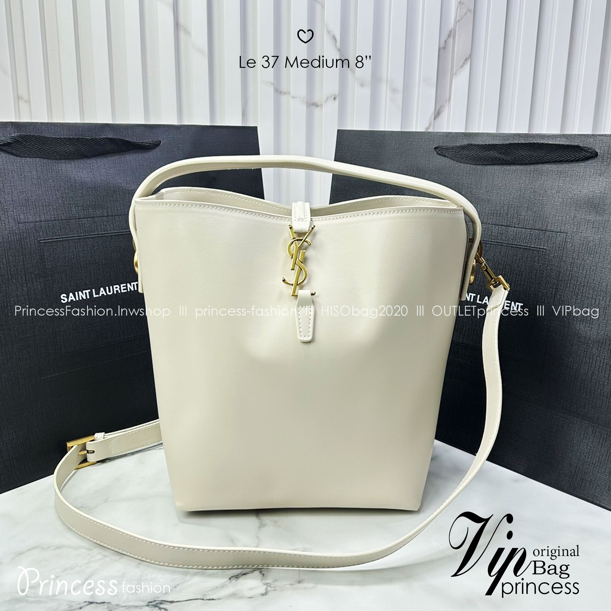 Medium 8" YSL Le 37 in shiny leather Hobo Bag / YSL Bucket Bag / YSL Tote Bag กระเป๋าสะพายทรงโฮโบโท้ท งานหนังสวยเต็มใบ อะไหล่ทองสวยคลาสสิก ราคาแสนดีแนะนำของมันต้องมีจริงๆ