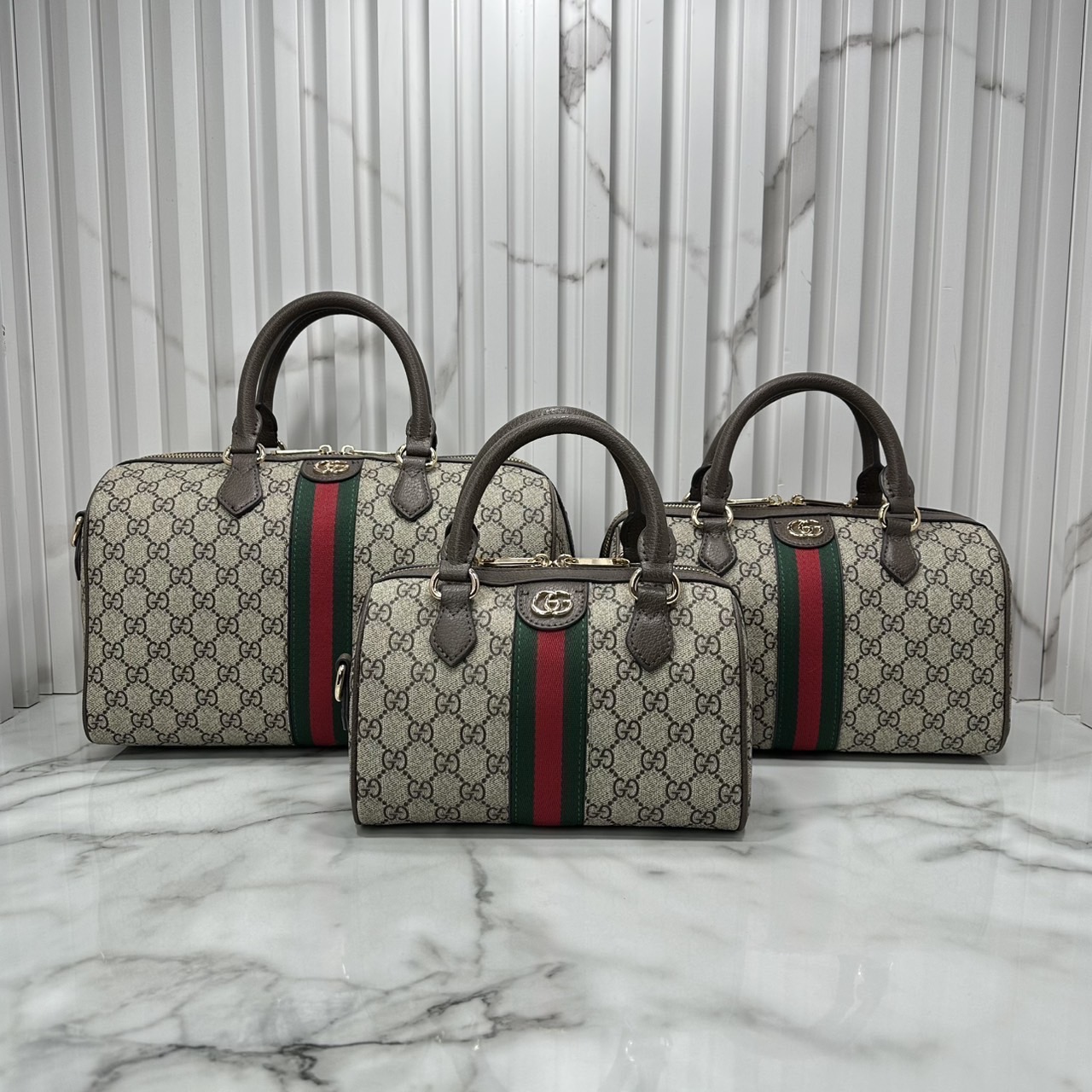 ORI หนังแท้ | Gucci Ophidia boston bag GG Monogram Double G / Gucci Keepall Bag กระเป๋าสะพายทรงหมอนบอสตัน รูปทรงใช้งานง่าย ฟังก์ชั่นการใช้งานที่ได้รับการตีความใหม่