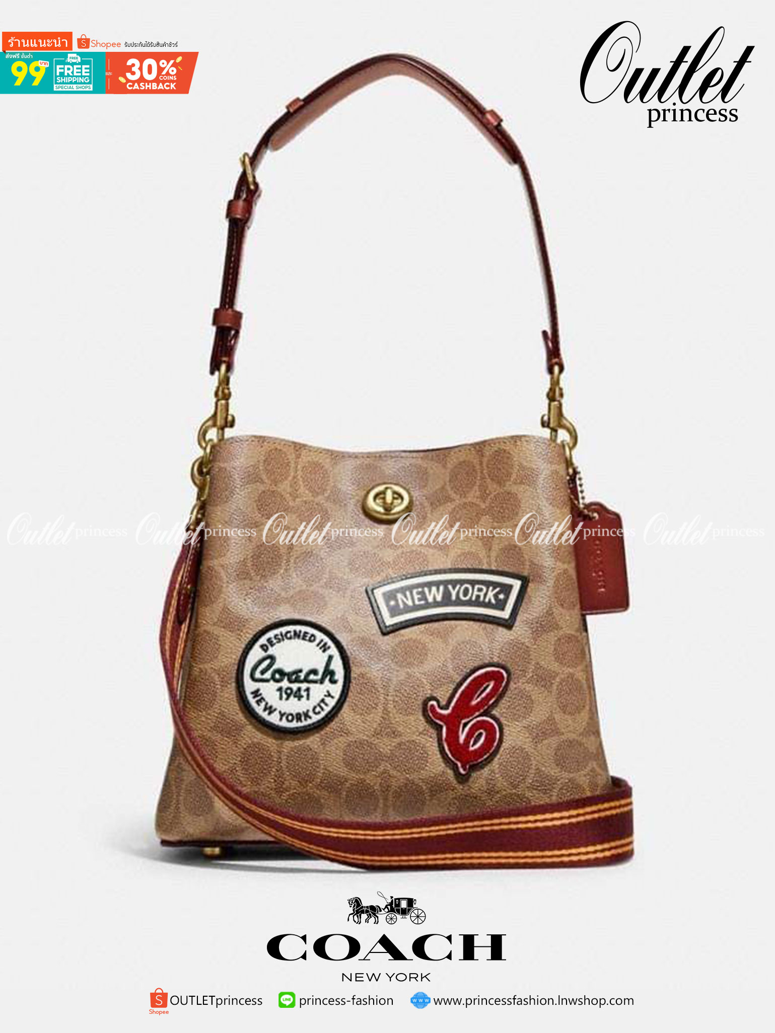 Coach Willow Bucket Bag In Signature Canvas With Patches รุ่นใหม่ล่าสุด พร้อมส่งที่ไทย