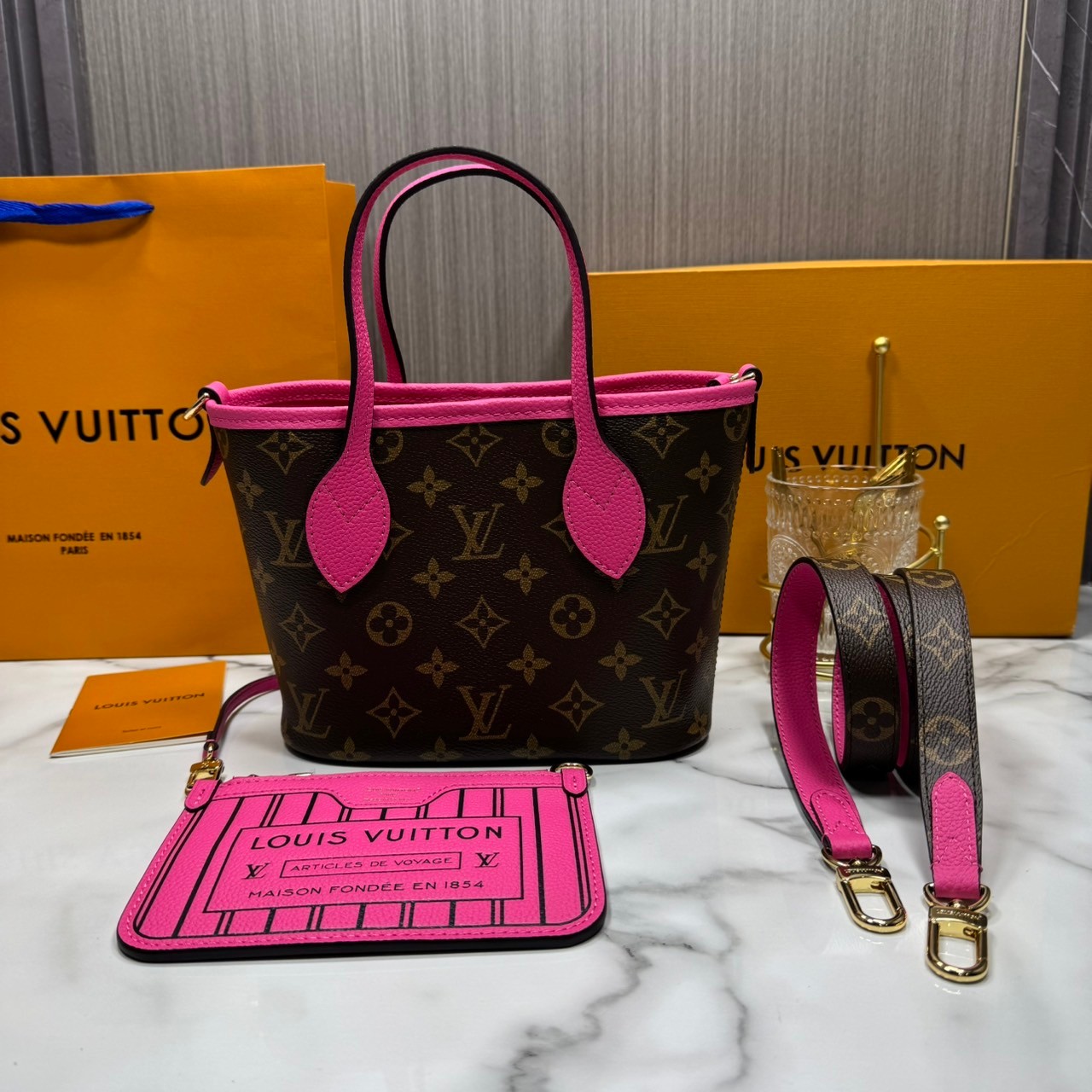 เกรดเทพ Top ORI | LV Neverfull Bandoulière Inside Out BB Bag กระเป๋าทรงโท้ทไซส์เล็ก พร้อมใบลูก กลับใช้งานได้ 2 ด้าน เกรดดีสุด หนังแท้ แคนวาสแท้