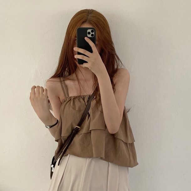 พร้อมส่ง 2 สี 🎪🖍⛵️ Maxga tops เสื้อสายเดี่ยวสองสายแต่งระบายสีสวย (37036)