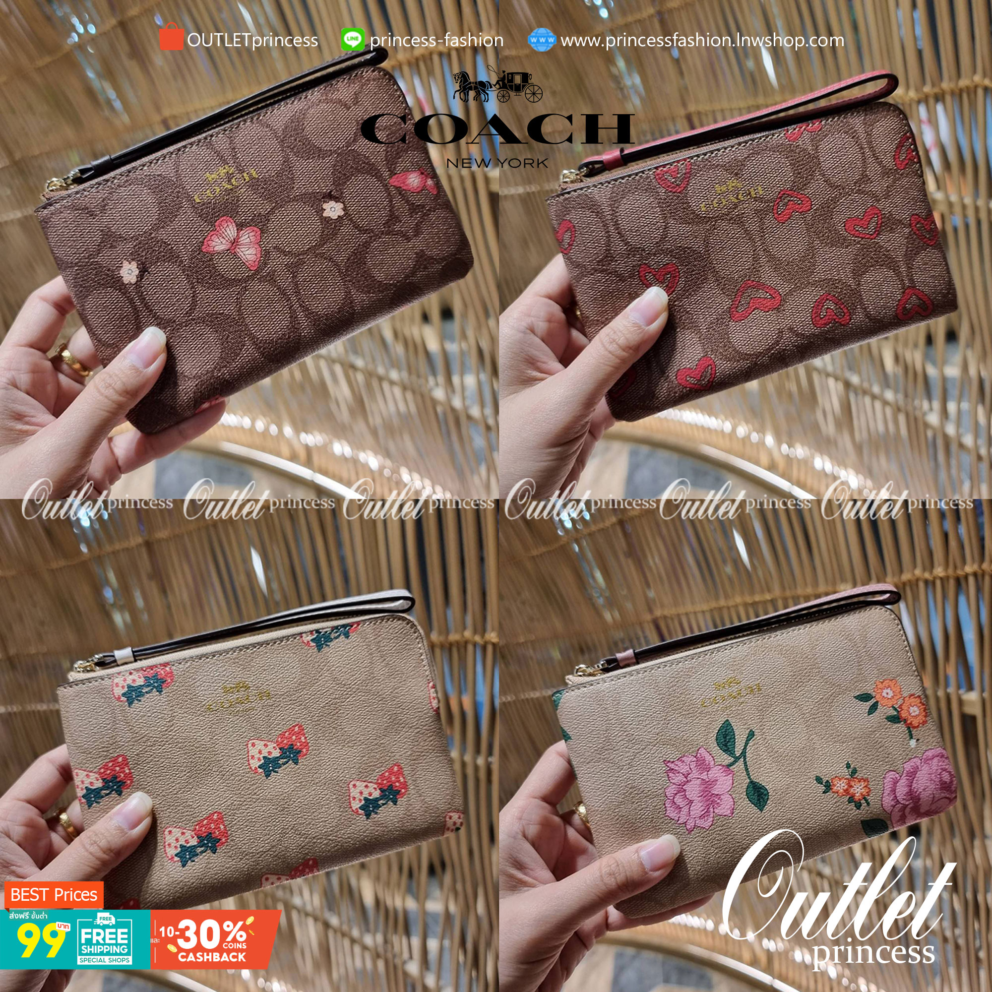 COACH 2972 CORNER ZIP WRISTLET IN SIGNATURE CANVAS WITH BUTTERFLY PRINT มาแล้วจ้า ไอเท็มสุดปัง!! ฮิตไม่เลิก!! พร้อมลวดลายสุดคิ้วท์ น่ารักน่าใช้ขึ้นไปอีก กระเป๋าคล้องมือ ขนาดเหมาะพกพา วัสดุหนังแคนวาส ภายในเป็นช่องโล่ง ใส่ธนบัตร หรือใส่บัตร ใส่เหรียญ ได้หมด