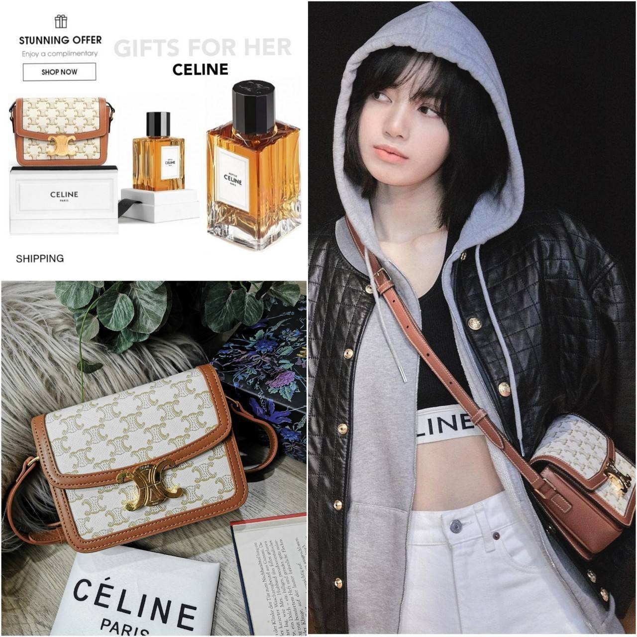 CELINE TRIOMPHE CROSSBODY BAG VIP GIFT WITH PURCHASE-GWP พรีเมี่ยมกิ๊ฟ Limited Edition จาก CELINE PERFUME DUTY FREE COUNTER วัสดุ TRIOMPHE CANVAS & LEATHER ดีไซน์ยอดนิยมสไตล์สาว LISA