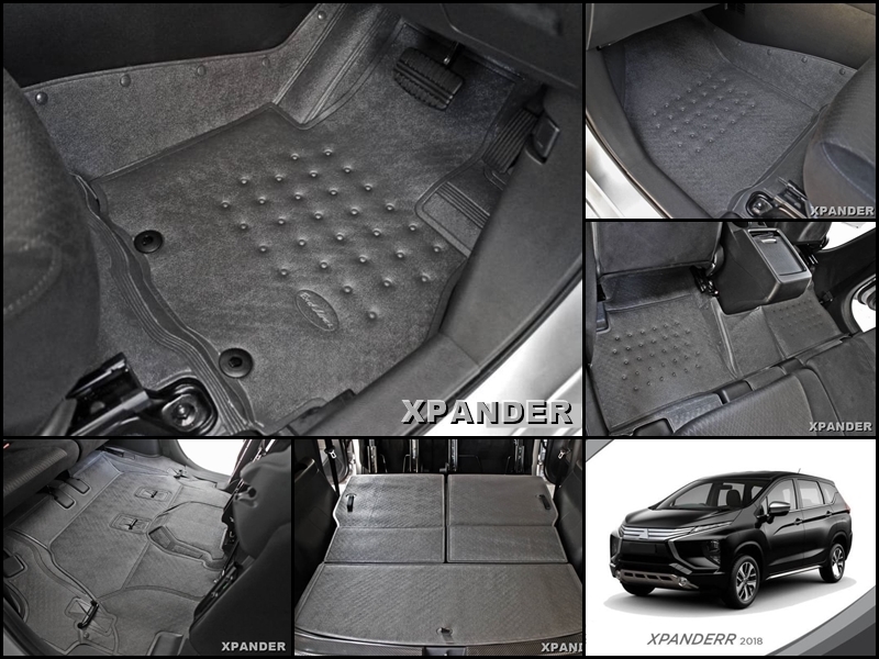 พรมปูพื้นรถยนต์ MITSUBISHI XPANDER พรมลายหนังเรียบ สีเทาเข้ม เต็มคัน+ปิดเบาะเเถว3