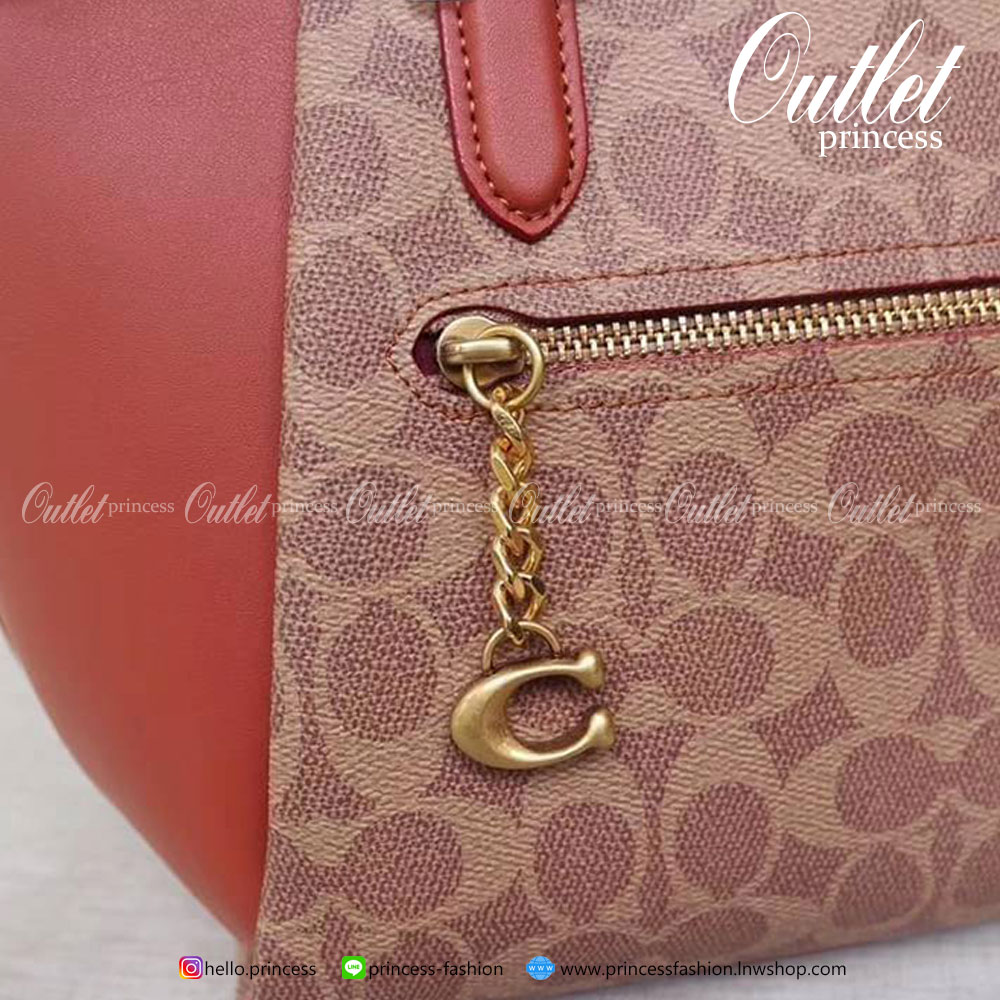 Coach Elise Satchel In Signature Canvas Product Details Signature coated canvas and refined calf leather Inside zip and snap pockets Zip-top closure, fabric lining Handles with 4 1/2" drop Outside zip pocket