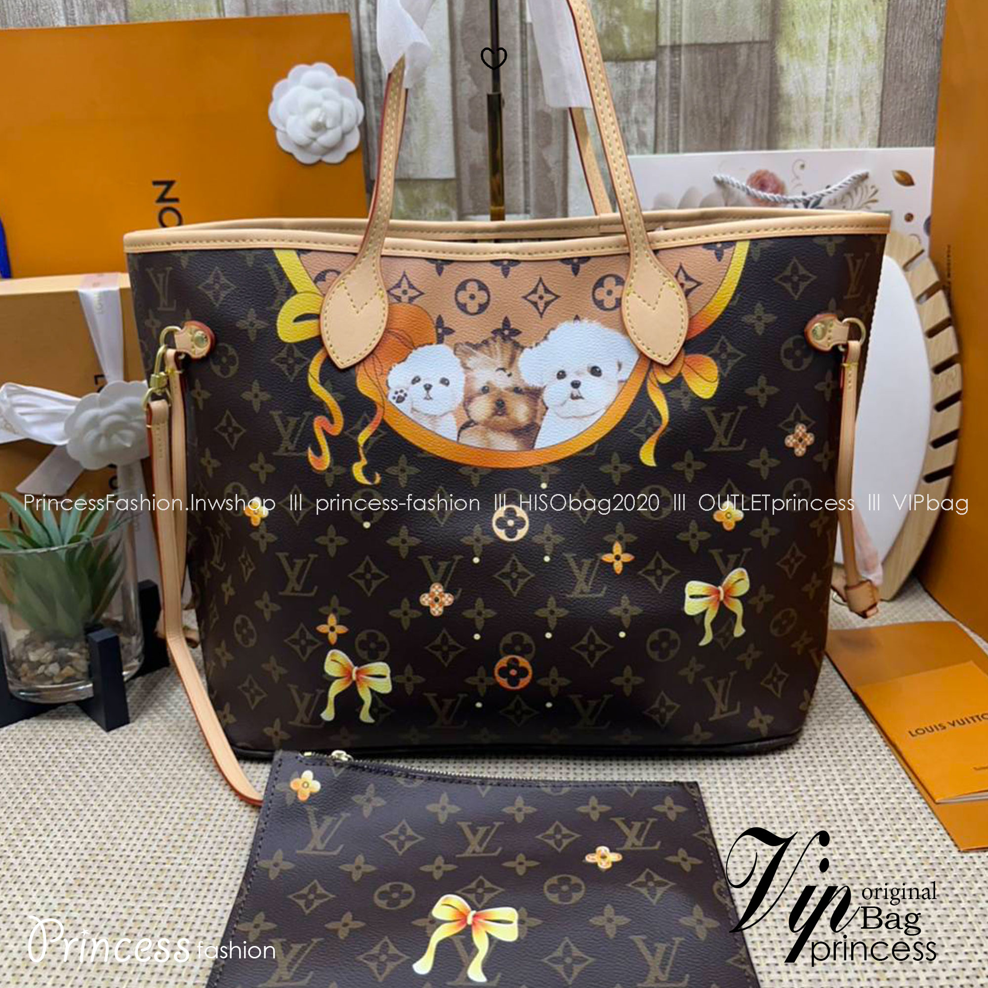 LV Neverfull MM Tote Monogram Canvas With Cat / Puppies กระเป๋าทรงโท้ท รุ่นลิมิเต็ด พิมพ์ลายน้องหมา น้องแมว ลวดลายท่องเที่ยว ลายสีสัน เป็นการรังสรรค์สุดท้าทายครั้งใหม่ของกระเป๋ารุ่นไอคอนิกจากหลุยส์ ผสานความหลากหลายในการใช้งานยุคใหม่กับพลังสีสันอันสดใสได้อ