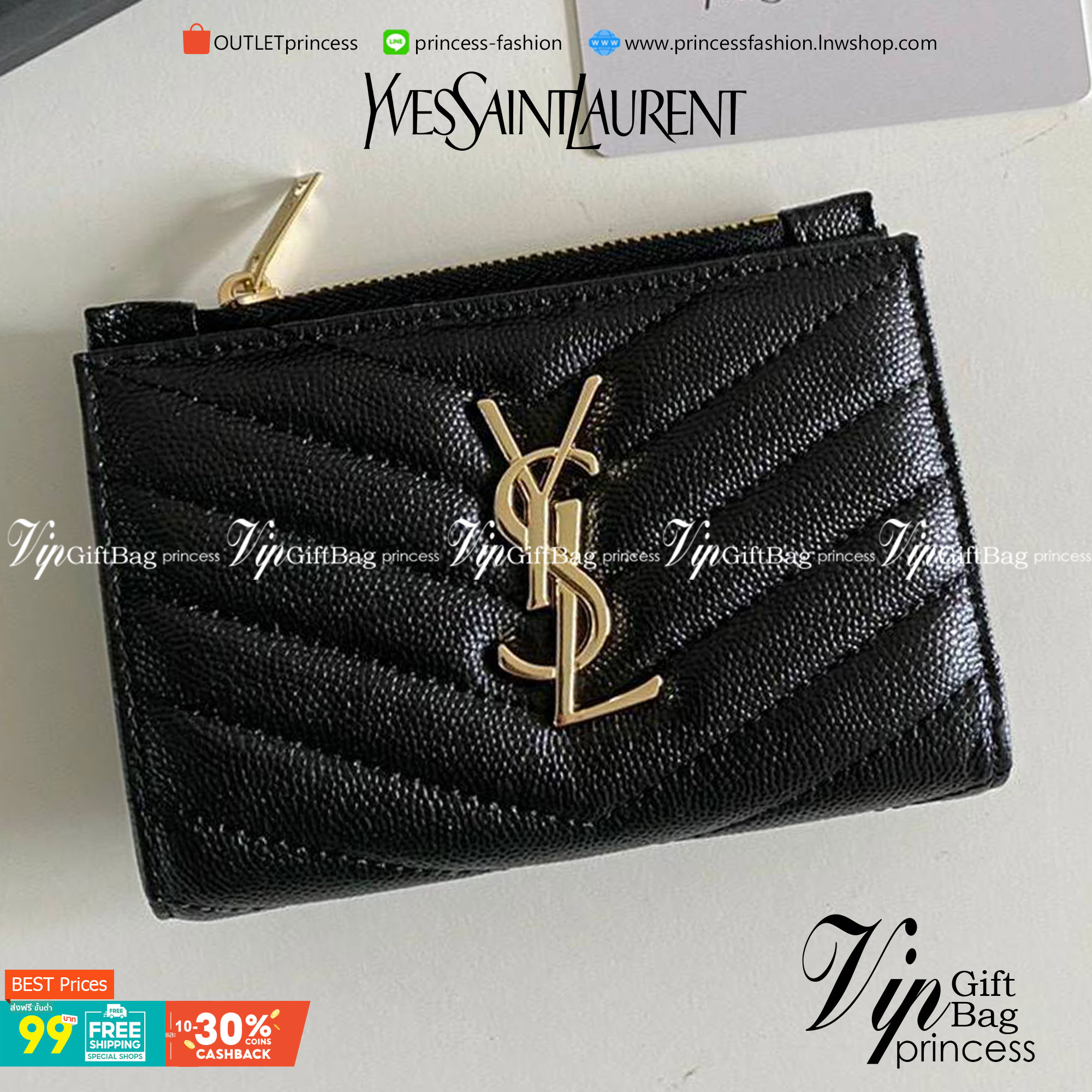 VIP GIFT 】หนังแท้ YSL SAINT LAURENT Monogram Zipped Bifold Wallet มาแล้วจร้า ถามหากันเยอะมากๆ กระเป๋าสตางค์ใบสั้นที่ใส่แบงค์ ใส่บัตร ใส่เหรียญได้เยอะสุดๆ มีสองด้านซิปและพับ ใบเดียวครบจบเลย หนังสวยมาก ละเอียดสุดๆ