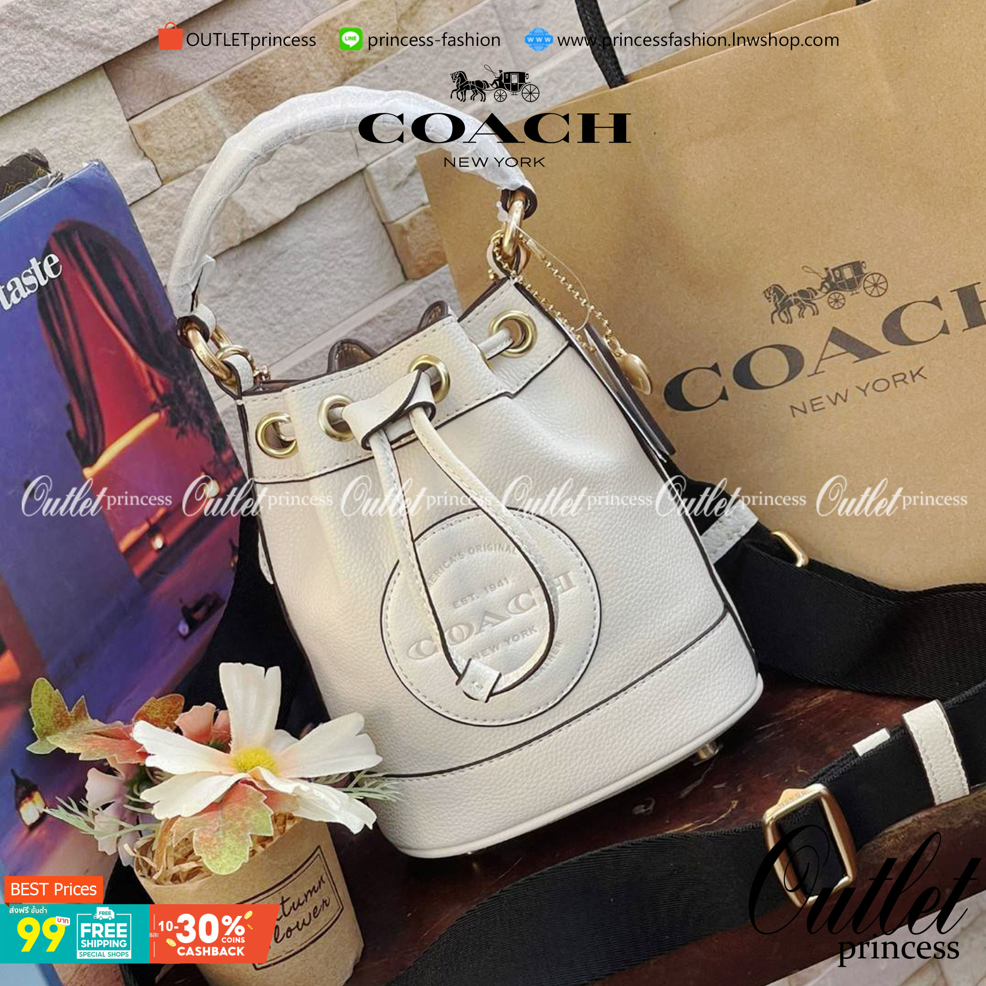 COACH DEMPSEY BUCKET BAG 15 WITH COACH PATCH AND HEART CHARM สวยงามด้วยดีไซน์ทรงตะกร้าแบบมินิมอลแสนน่ารัก ดีเทลสะดุดตา รูปทรงจดจำง่าย ถือแบบชิคๆ หรือยิ่งไปกว่านั้น สายสะพายของกระเป๋าก็สามารถถอดออกเพื่อเปลี่ยนรูปแบบการสะพายได้ทั้งแบบสะพายไหล่และสะพายคาดลำต