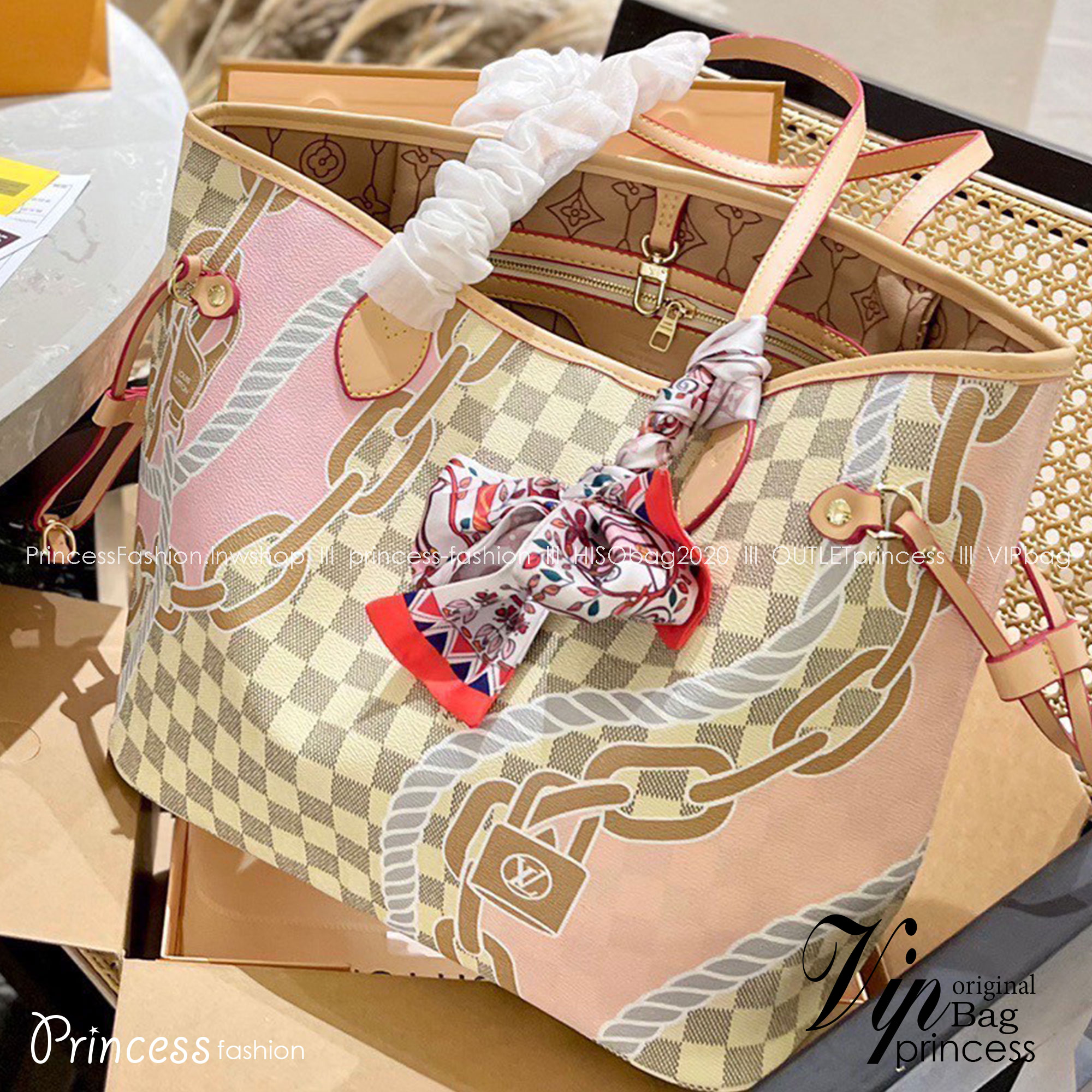 LV Neverfull MM Damier Azur คอลเล็คชั่น Spring Nautical / LV 2IN1 TOTE SET WITH NAUTICAL PRINT ดีไซน์ใหม่ต้อนรับฤดูร้อน กับกระเป๋าสะพายไหล่ใบใหญ่ทรง tote มาพร้อมใบลูก คลาสสิคที่สุด