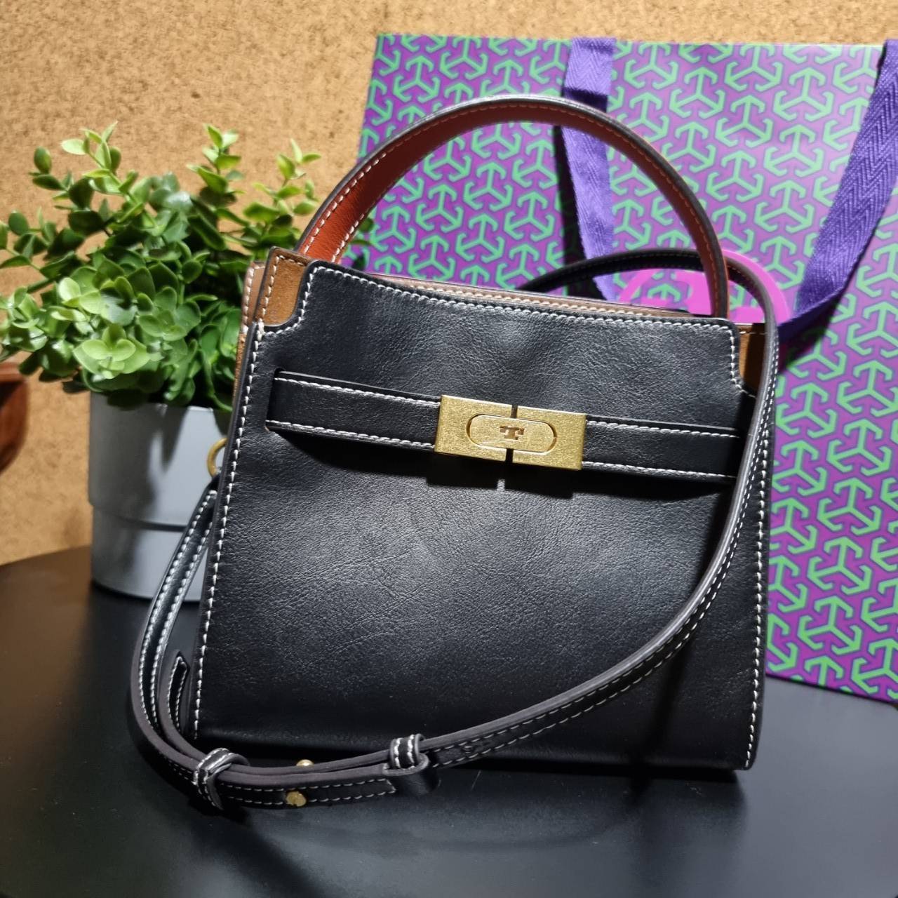 ของแท้ 💯% TORY BURCH LEE RADZIWILL PETITE DOUBLE BAG (BLACK)