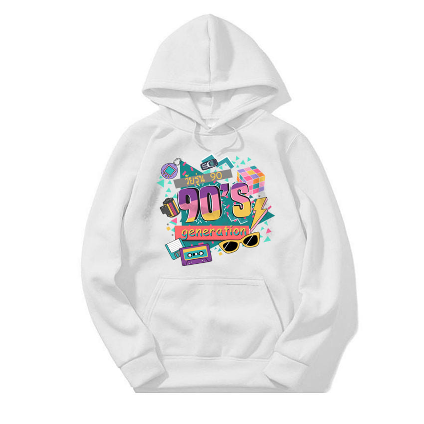 77DESIGN เสื้อฮูด วัยรุ่น 90s สีขาว