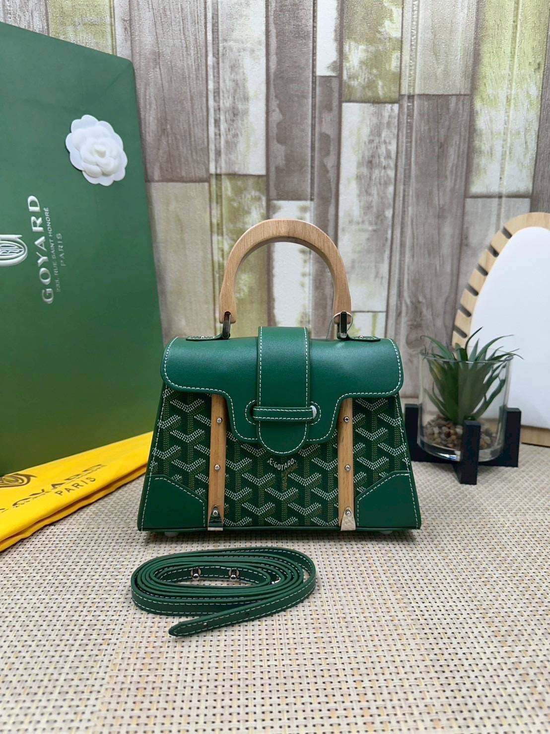 10 สี ORI หนังแท้ | GOYARD Saïgon Souple Mini Bag 20cm กระเป๋าถือ/สะพายดีไซน์หูจับไม้เป็นเอกลักษณ์ที่สวยหรูหราสง่างาม