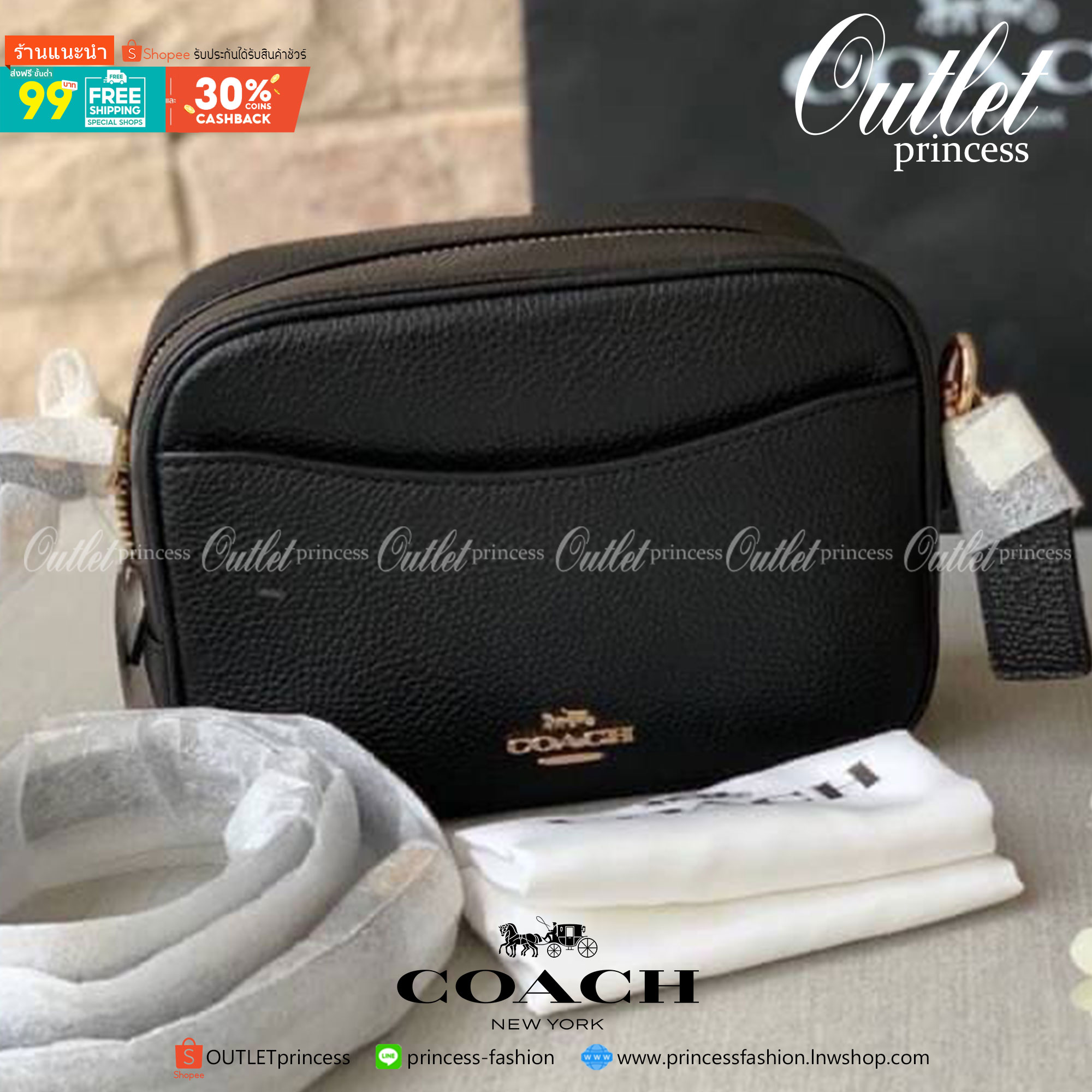 ของแท้ 💯% Coach CAMERA BAG 16 GD/BLACK size mini Polished pebble leather| Inside zip and multifunction pockets| Zip closure, fabric lining| Outside open pocket| Detachable strap