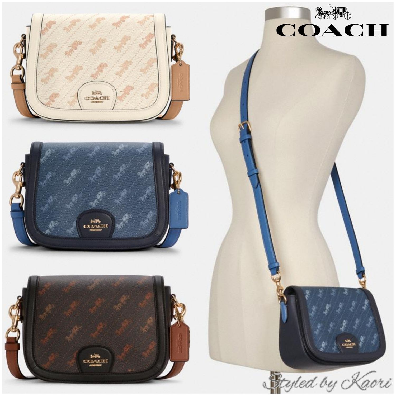 OUTLET 】COACH SADDLE BAG WITH HORSE AND CARRIAGE DOT PRINT (COACH C4059) กระเป๋าสะพายข้าง ลายม้าและรถลาก item ใหม่ที่สาวๆต้องมีนาทีนี้ห้ามพลาด รูปทรงโค้งมน วัสดุ พีวีซี ผ้าใบเคลือบพิมพ์ลายเป็นหนังเรียบ ทนทานและกันคราบสกปรกทั้งสี่ด้านเป็นหนังคุ้มสุดๆ ภายใน