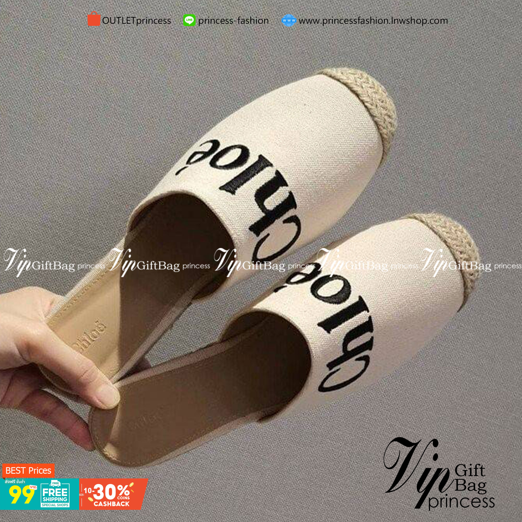 Chloé Shoes งานสวม ทรงเปิดหลัง ผ้าแคนวาส ตีแบรนด์โลโก้ด้านหน้า หน้ากว้าง ใส่สบาย ผ้านุ่ม ส่วนหัวและรอยแต่งฟางปอ แมทส์ชุดง่ายน้ำหนักเบา