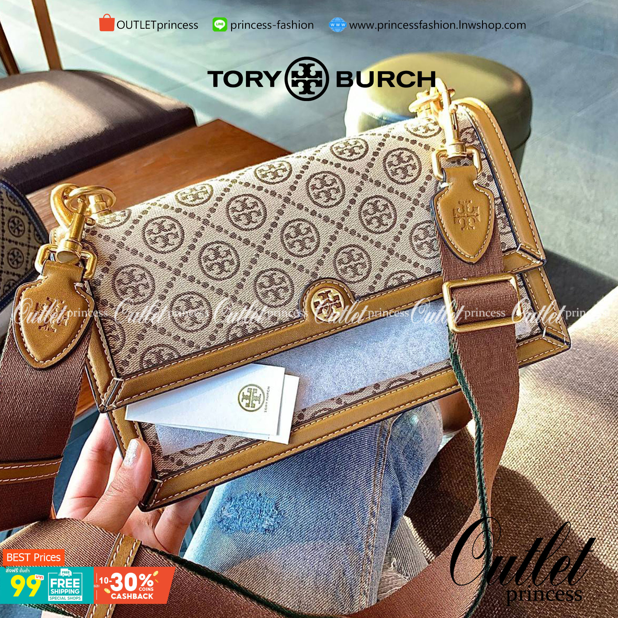 คุณภาพจัดเต็มกันเลยค่าา😘Tory Burch T Monogram Jacquard Shoulder Bag ห้ามพลาด! กระเป๋าสะพายแบบครอสบอดี้ร์ วัสดุJacquard+หนังแท้ชั้นดี ได้ลงตัวสวยงาม รูปแบบร่วมสมัยตามแบบฉบับแบรด์ได้ดีทีเดียวค่ะ! เปิดปิดกระเป๋าแบบอะไหล่แบรนด์ล็อคแม่เหล็ก