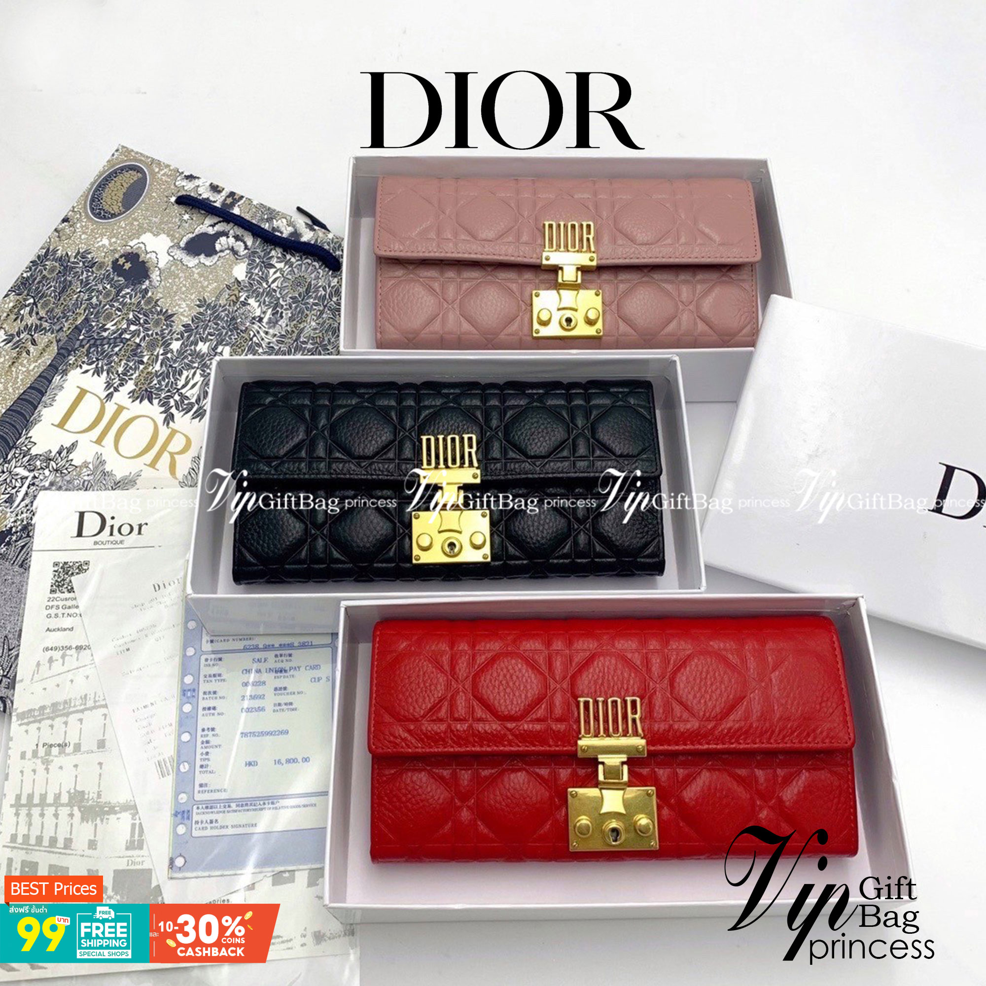 Dior Long Wallet กระเป๋าสตางค์ใบยาวทรงคลัช งานสวยหนังนิ่มมาก มาพร้อมอะไหล่สีทองหรูหรา ด้านในมี 3 ช่องใช้งาน งานจริงคือสวยมาก มาให้สาวๆเลือกใช้กัน 3 โทนสี ราคาดีย์มากกน้าาา