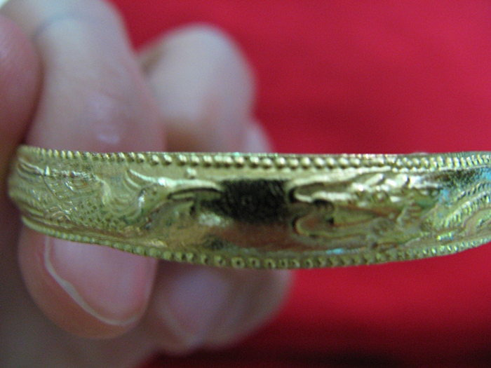 กำไลข้อเท้าเด็กเล็กเนื้อทองเหลืองลายหงส์-มังกร เหมาะสำหรับรับขวัญเด็กเล็กค่ะ