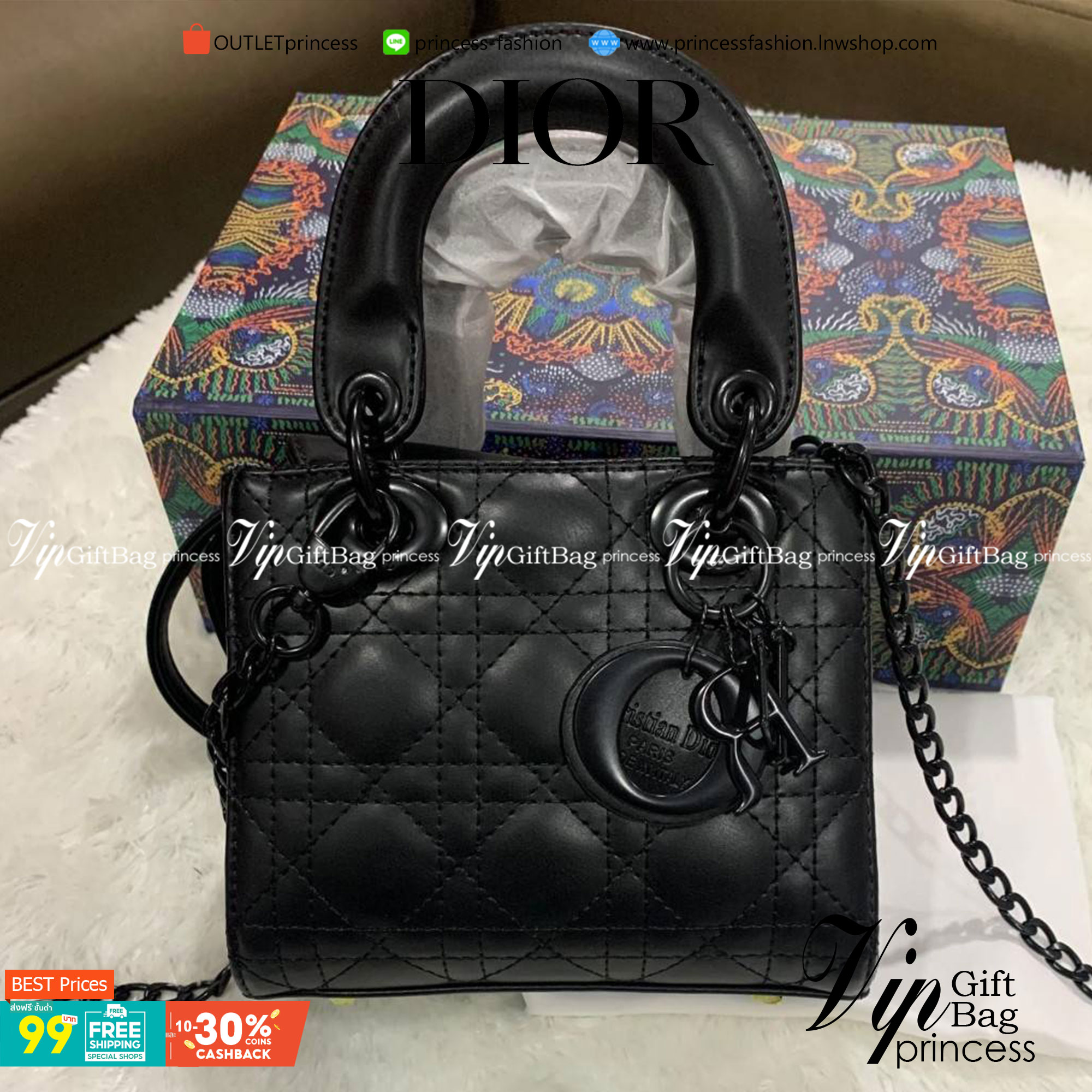 VIP 】MICRO LADY DIOR BAG Cloud ฺBlack & Pink My ABC Cannage Lambskin : VIP GIFT WITH PURCHASE (GWP) พรีเมี่ยมกิ้ฟ Limited Edition จาก DIOR DUTYFREE COUNTER ความสง่างามอีกหนึ่งรุ่นของ Dior รูปทรงสีเหลียม ขนาดกระทัดรัด อะไหล่เข้ากับสีกระเป๋า ตั้งอยู่ทรง ฐาน