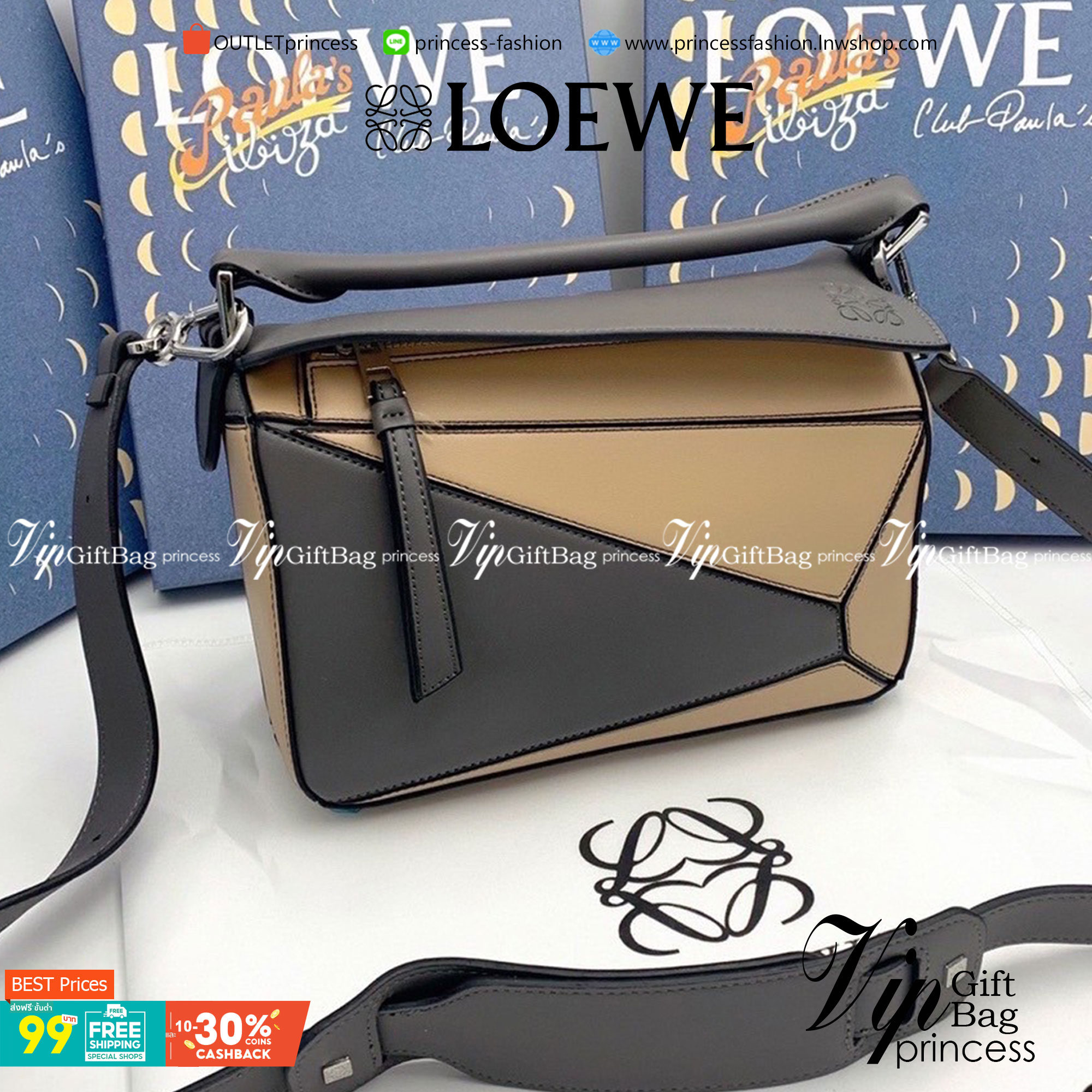 VIP 】LOEWE CROSSBODY BAG (LOEWE Puzzle Bag) กระเป๋าถือหรือสะพาย วัสดุ Calfskin หนังแท้หนังสวยอยู่ทรงขนาดกำลังดีน้ำหนักเบา เปิดปิดด้วยซิป ภายในโล่งกว้างสามารถใส่กระเป๋าสตางค์ มือถือ ของใช้ได้เยอะ ด้านหลังมีช่องซิปใส่ของ หูจับหนังแท้พร้อมสายสะพายยาวหนังแท้ถ