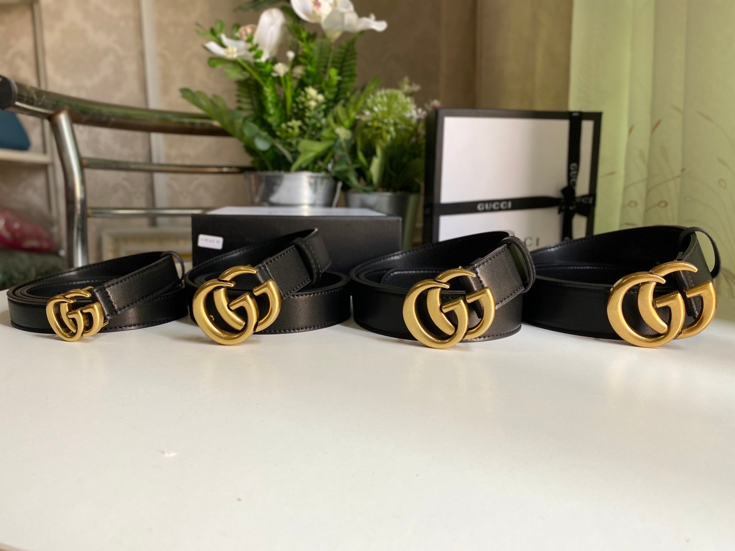 GUCCI double GG belt Cow leather งานหนังแท้ ภาพสินค้าจริง พร้อมส่งที่ไทย 4 ขนาด
