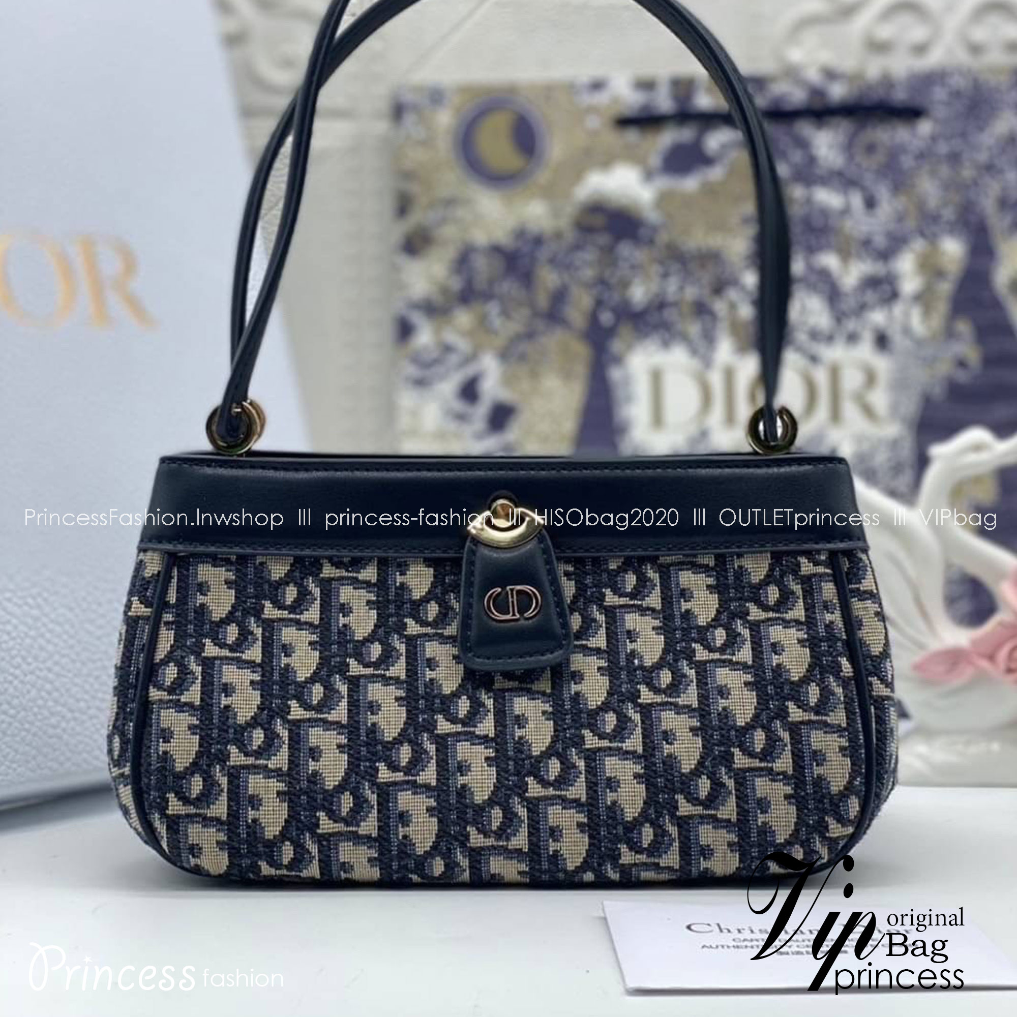 DIOR KEY BAG Blue Oblique Jacquard 22cm เกรดออริ พร้อมส่งที่ไทย