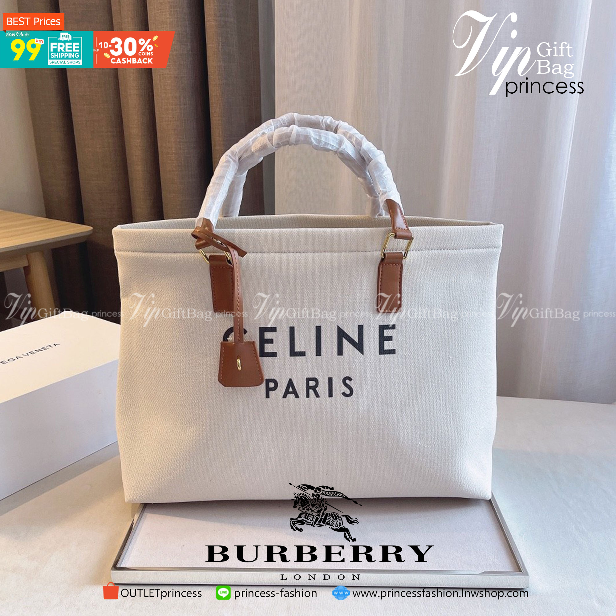 CELINE TOTE BAG VIP GIFT WITH PURCHASE (GWP) พรีเมี่ยมกิ๊ฟ Limited Edition จาก PERFUME DUTYFREE COUNTER วัสดุ Canvas & Grained cowhide ดีไซน์ทรง Shopping ขนาดใหญ่กำลังดี