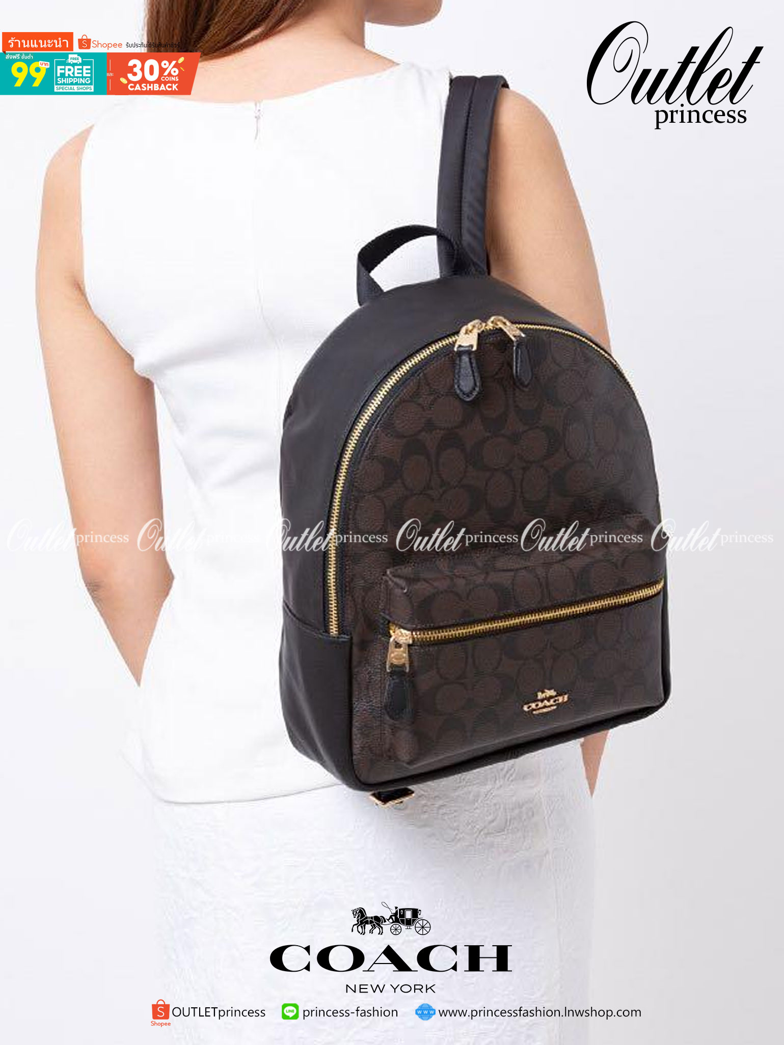 OUTLET 】COACH MEDIUM CHARLIE BACKPACK IN SIGNATURE ((32200)) พร้อมส่งที่ไทยอีกครั้งค่ะ! กระเป๋าสะพายหลังขนาดกลาง หนังแท้+ไนล่อน ด้านหน้ามีช่องซิปให้หนึ่งช่อง;เปิดปิดช่องหลักแบบซิปคู่ ภายในกว้างใส่สัมภาระได้จุนะคะ พร้อมช่องซิปให้อีกช่องค่ะ;สายสะพายสามารถเล