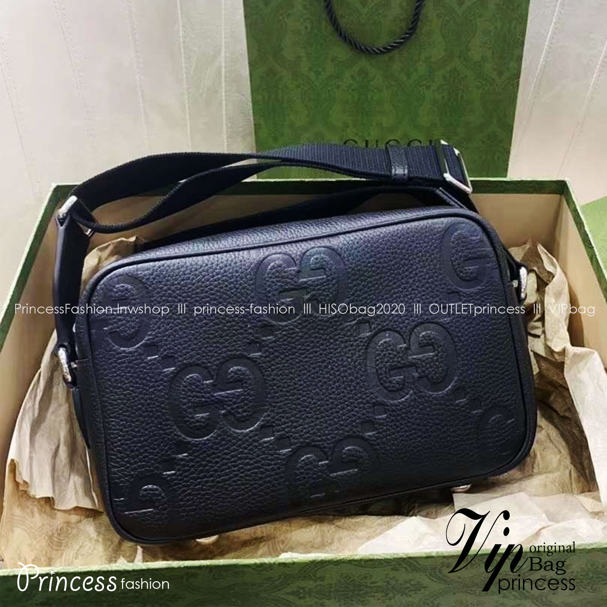 GUCCI JUMBO GG MEDIUM MESSENGER BAG Black jumbo GG leather กระเป๋าทรงแมสเซ็นเจอร์สีดำคลาสสิค เกรดออริ ท็อป สลับแท้ 1:1 เกรดดีสุด ใช้งานต่างประเทศได้