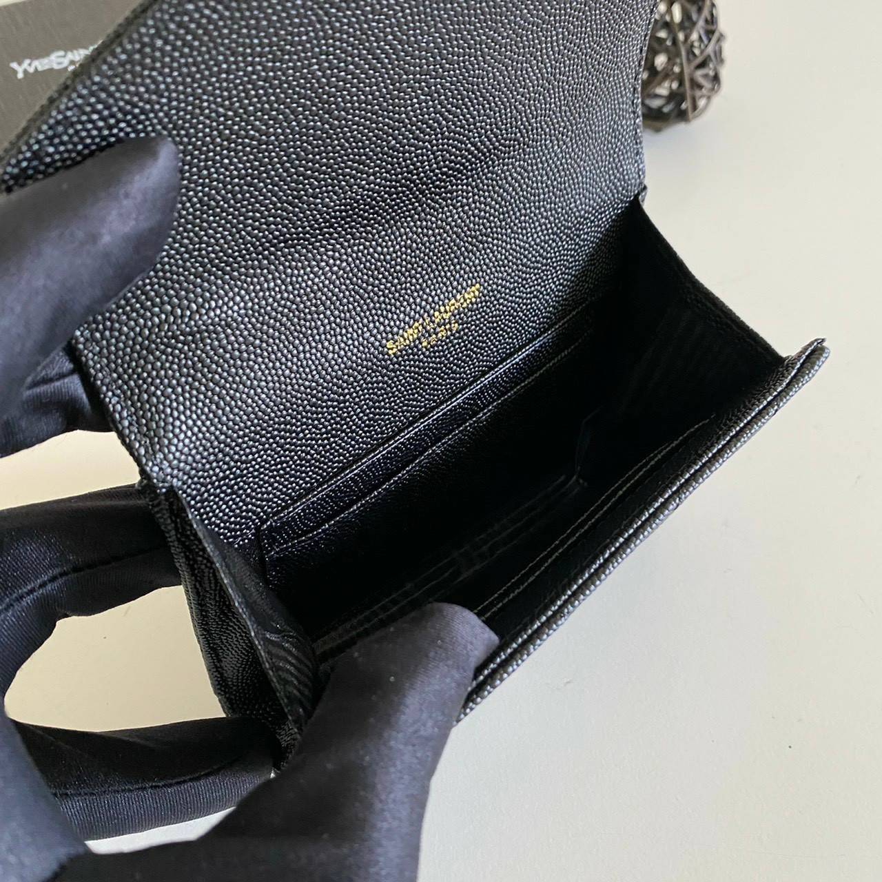 หนังแท้ 12cm YSL SAINT LAURENT GARD HOLDER Small Envelope Monogram Wallet