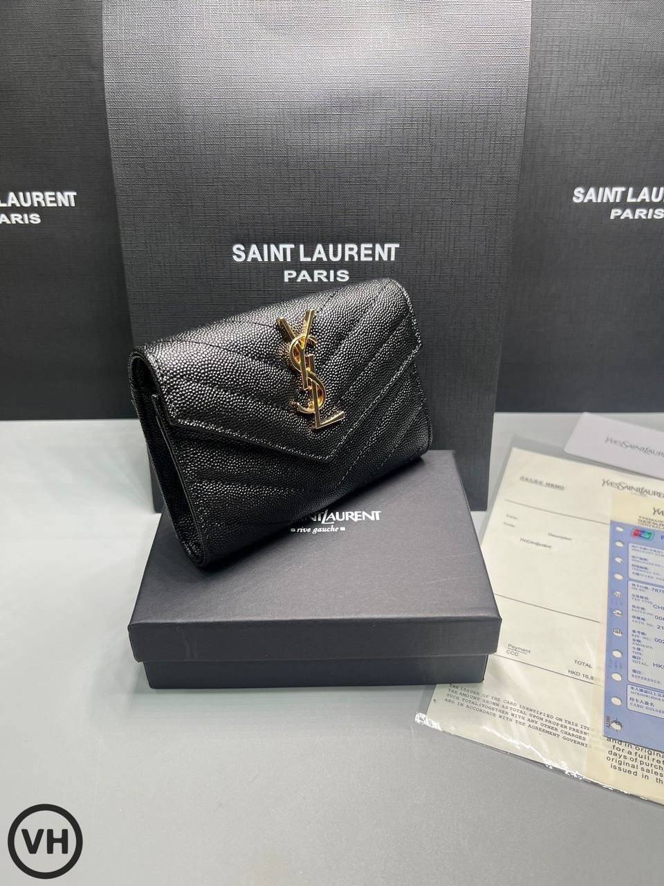 ORI หนังแท้ | YSL CASSANDRE MATELASSE small envelope wallet / YSL Short Wallet กระเป๋าสตางค์ใบสั้น กระเป๋าใส่เหรียญ กระเป๋าใส่การ์ด