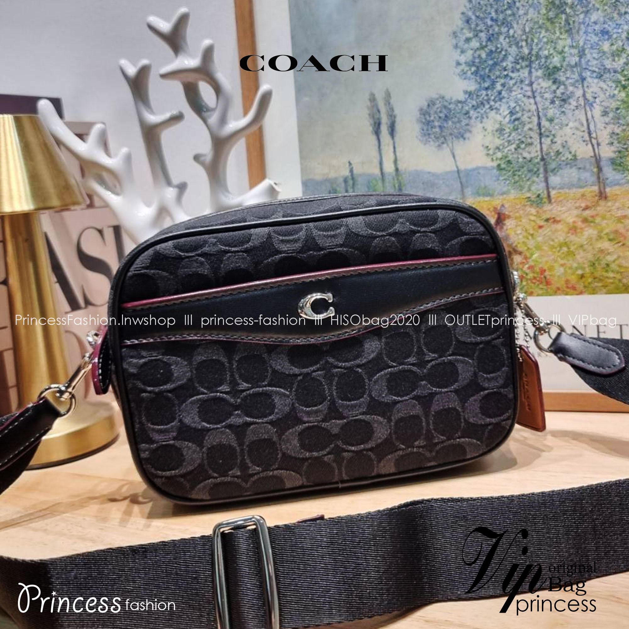 COACH CE744 CAMERA BAG IN SIGNATURE DENIM กระเป๋าสะพายข้างรูปทรงสวยคลาสสิค BLACK MULTI เกรดท็อปออริ เกรดดีสุด สลับแท้ 1:1