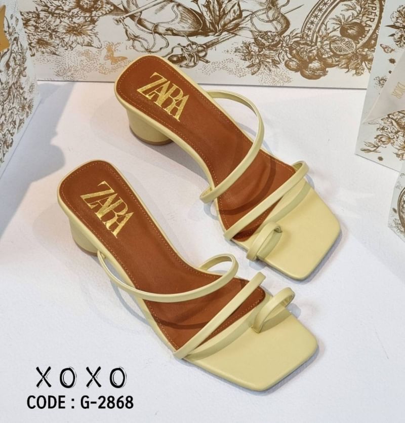 ZARA Shoes รองเท้างานสวม คาดนิ้วโป้ง วัสดุหนัง PU น้ำหนักเบา ส้นทรงกระบอกทรงกลม สวยเก๋ แมทส์ชุดง่าย สวย เลิศ ราคาสบายกระเป๋ามากจร้า