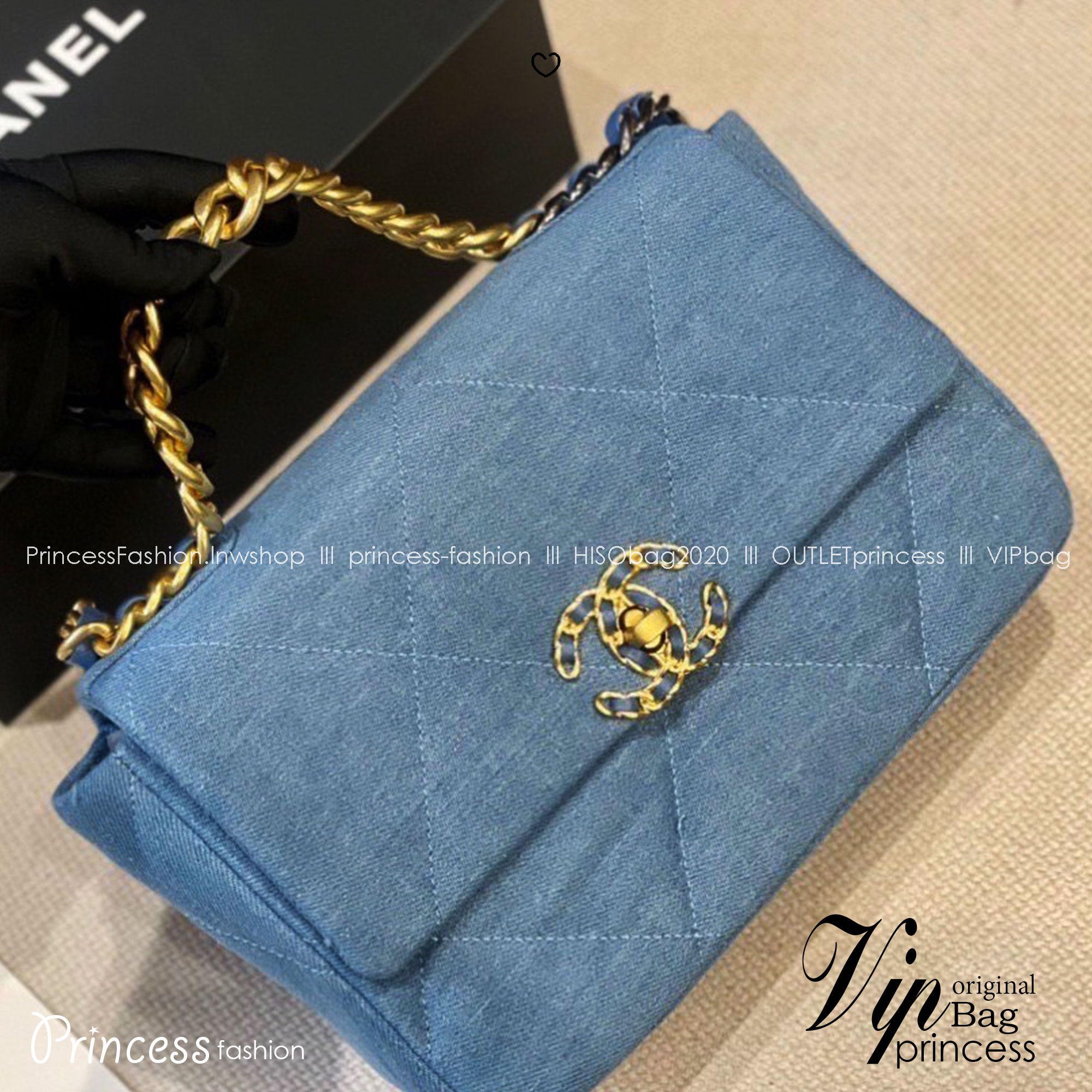 10" CHANEL FLAP 19 BLUE DENIM / CHANEL 19 HANDBAG DENIM กระเป๋าสะพายดีไซส์คลาสสิค งานเดนิม สายอะไหล่เงิน/ทองตัดกันสวยงาม