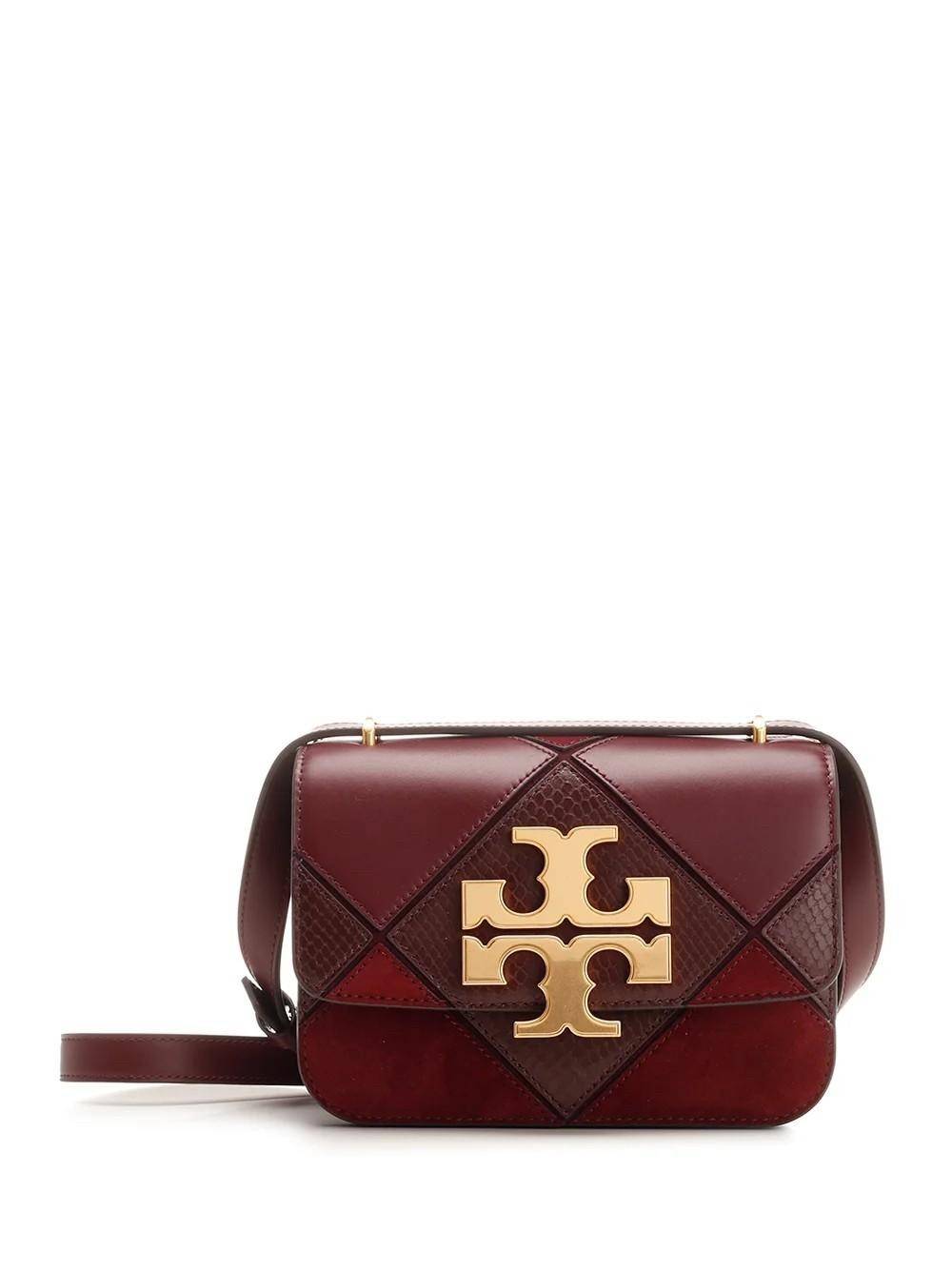 Tory Burch Small Eleanor Patchwork Convertible Shoulder Bag กระเป๋าทรงกล่อง ใบเล็กตัดเย็บจากหนังลูกวัว หนังกลับ และหนังงูนูน พร้อมขอบทาสีด้วยมือ อัญมณีแห่งหัตถศิลป์ ออกแบบมาให้พกพาสะดวก อะไหล่ทองเหลือง