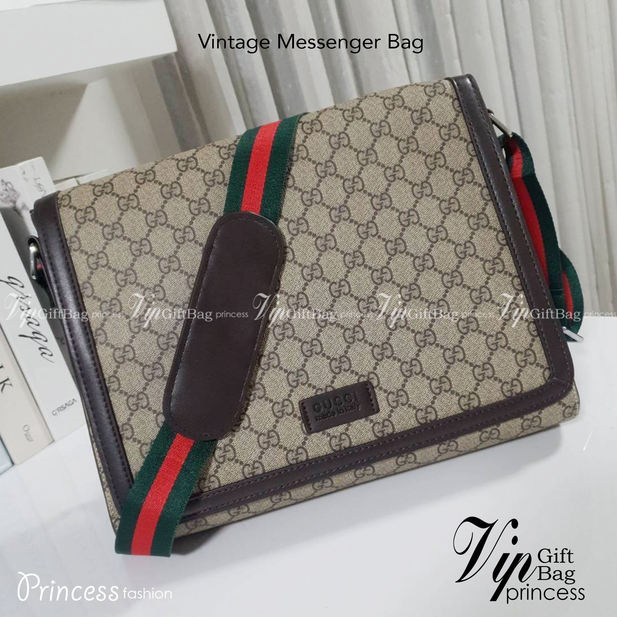 GUCCI VINTAGE MASSENGER BAG ใบใหญ่ ลายแบรนด์ตัดขอบ ทรงสุดฮิต ดีไซน์สวยตัวกระเป๋าอยู่ทรง