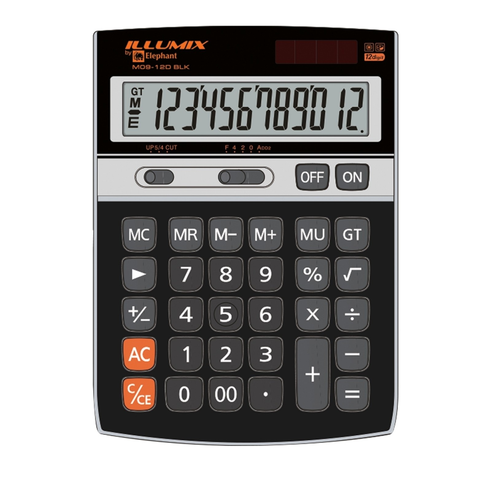เครื่องคิดเลข 12 หลัก ตราช้าง ขนาดกลาง M09-12D BLK