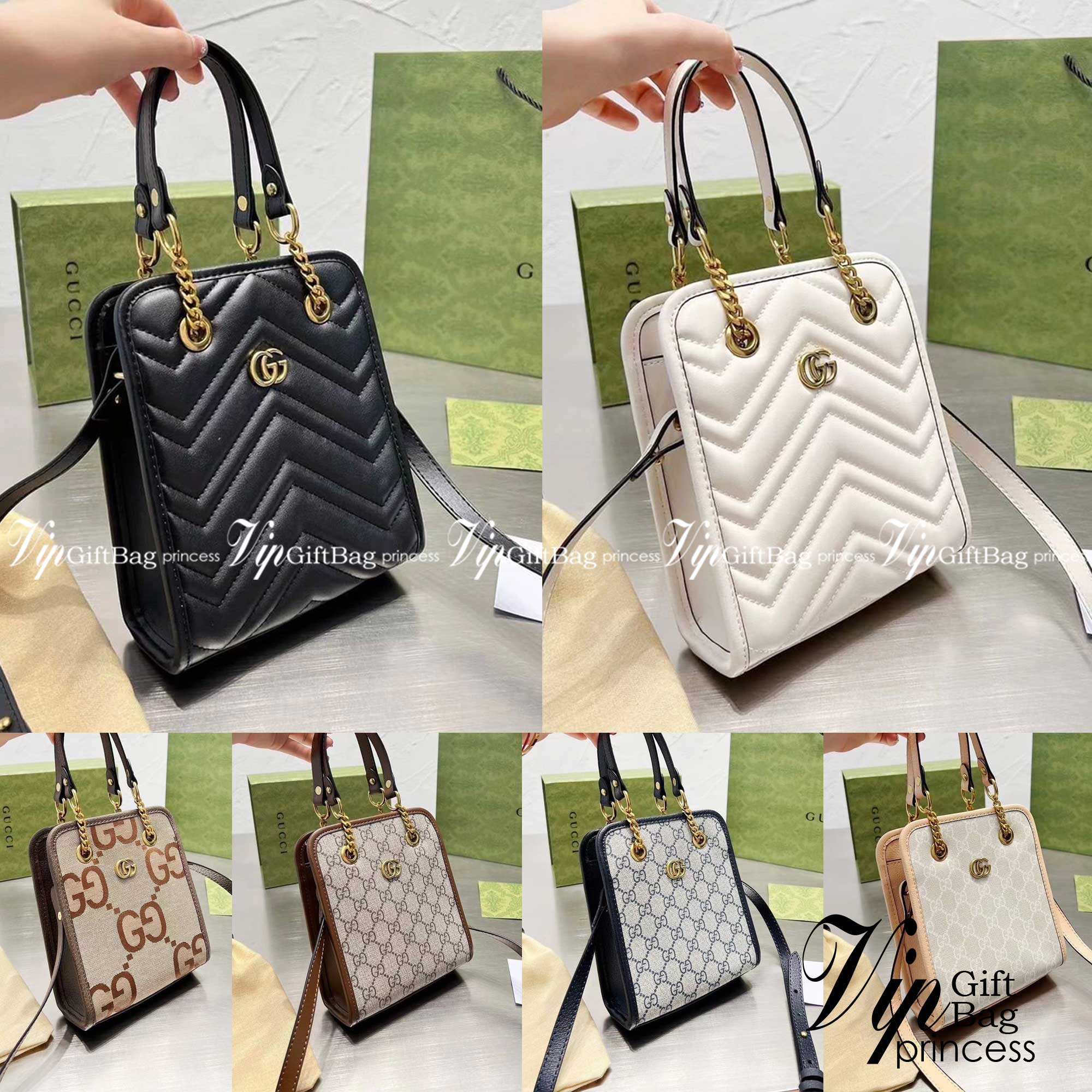 Gucci GG Marmont Matelasse Mini Bag / Gucci mini tote with chain bag กระเป๋าทรงโท้ทมินิ พร้อมสายสะพายโซ่ รองบ่าเป็นหนัง ถือได้ สะพายได้พร้อมสายยาวหนัง ภายในโล่งกว้าง จุของได้เยอะ ภาพถ่ายจากงานขายจริง ใช้งานต่างประเทศได้
