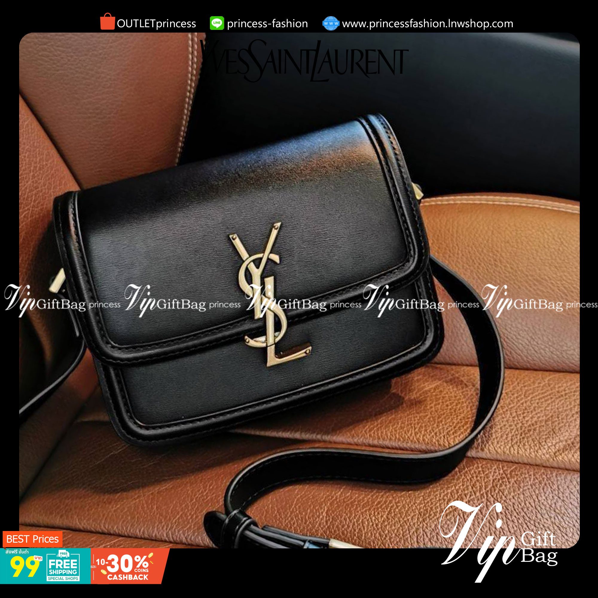 YVES SAINT LAURENT YSL BAG VIP GIFT WITH PURCHASE (GWP) พรีเมี่ยมกิ้ฟ Limited Edition จาก YSL DUTY FREE COUNTER วัสดุหนังแท้ Calfskin ทรงสี่เหลี่ยมหนังสวยหรูอยู่ทรงเปิดปิดด้วยฝาปิดโลโก้แบรนด์อะไหล่ทอง ภายในโล่งมีช่องหลัก และช่องย่อยสามารถใส่มือถือของใช้จุ