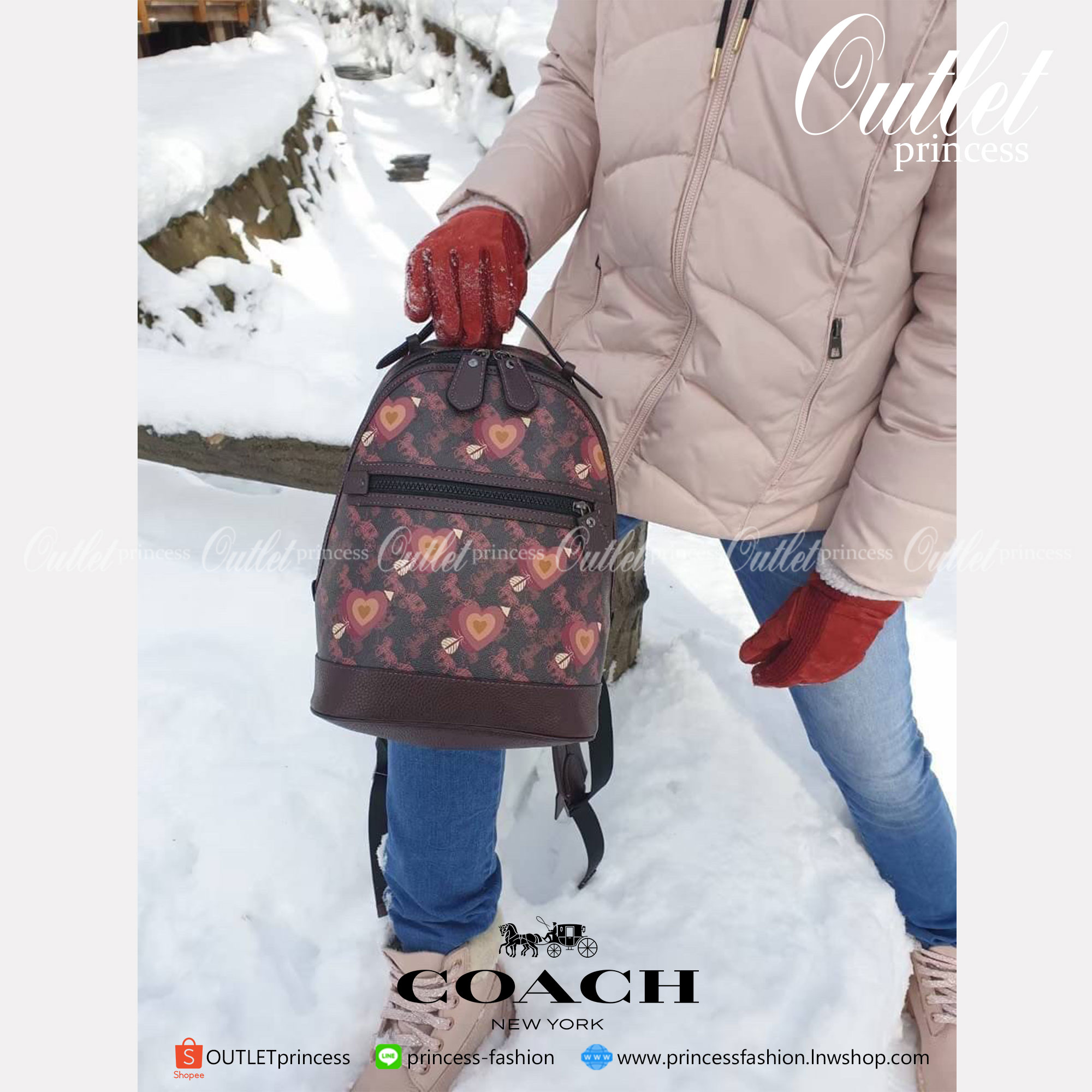 COACH BACKPACK WITH HORSE AND CARRIAGE PRINT AND HEARTS