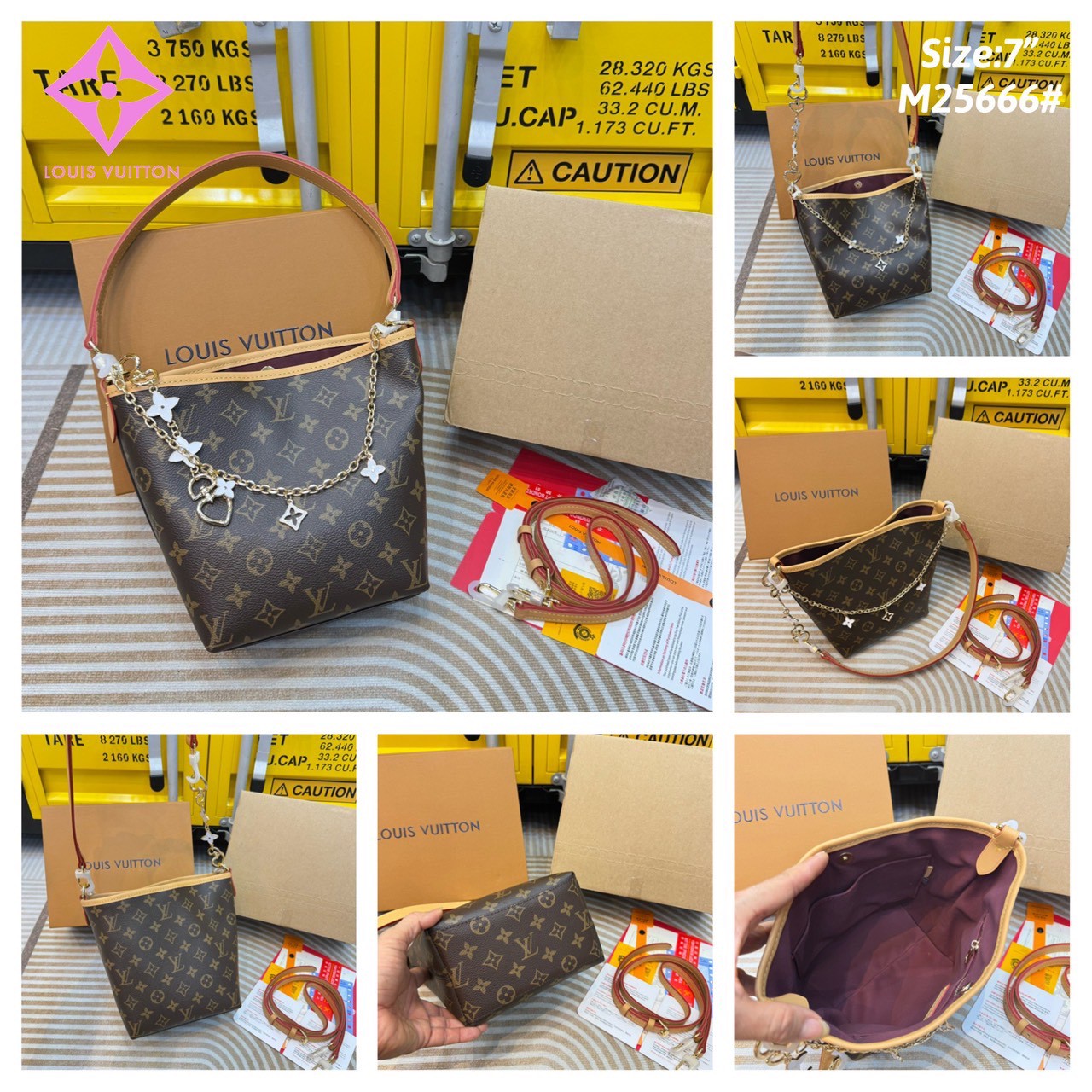 LV Bucket Shoulder Bag Monogram Canvas กระเป๋าสะพายทรงบัคเก็ต แต่งอะไหล่โซ่ทองพร้อมตัวห้อยสุดไอคอนิกยกระดับความหรูหรา คุ้มแบบไม่มีเบื่อ ดีไซน์คลาสสิคคงความเอกลักษณ์ ขนาดกำลังน่าใช้มากๆ