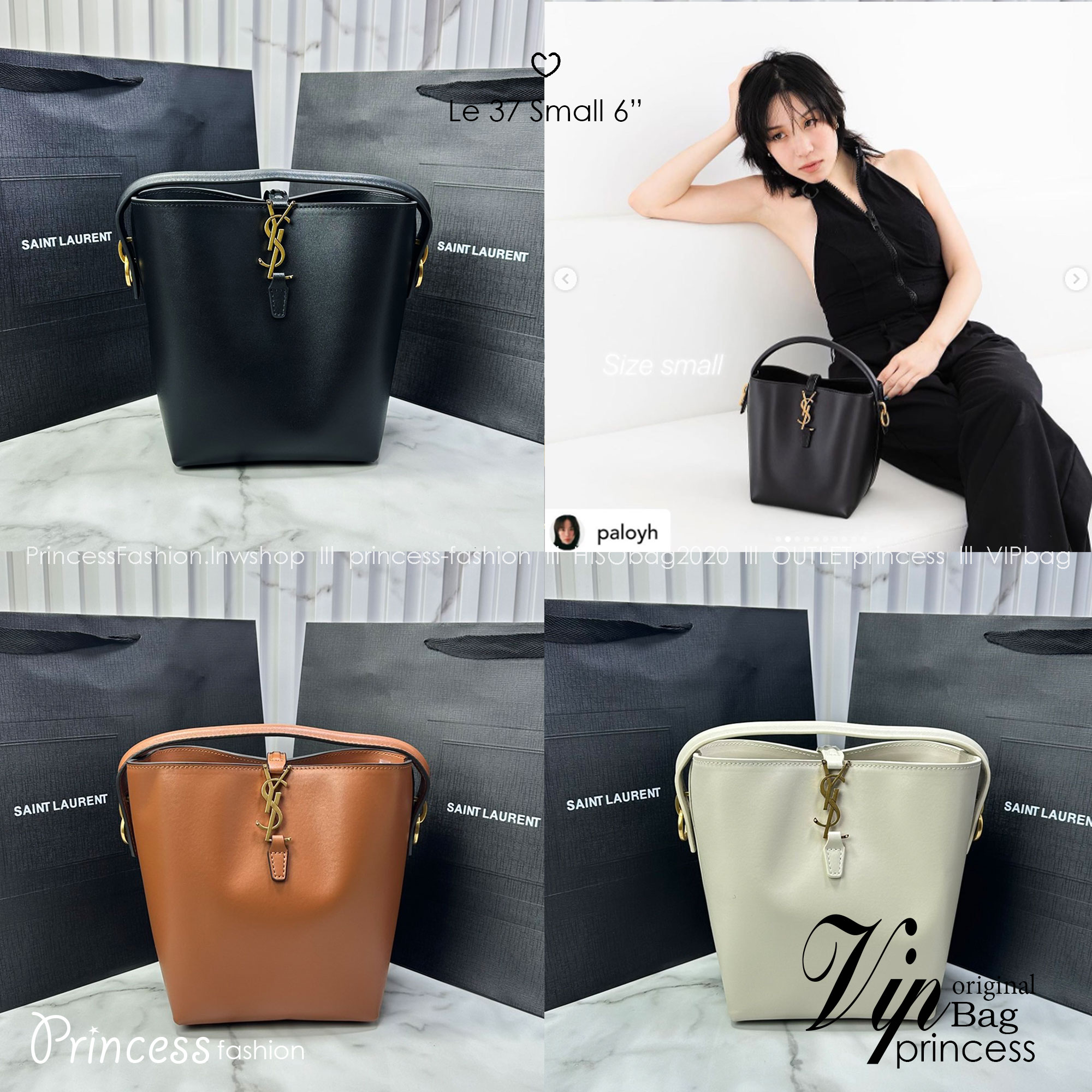 Small 6" YSL Le 37 in shiny leather Hobo Bag / YSL Bucket Bag / YSL Tote Bag กระเป๋าสะพายทรงโฮโบโท้ท งานหนังสวยเต็มใบ อะไหล่ทองสวยคลาสสิก ราคาแสนดีแนะนำของมันต้องมีจริงๆ