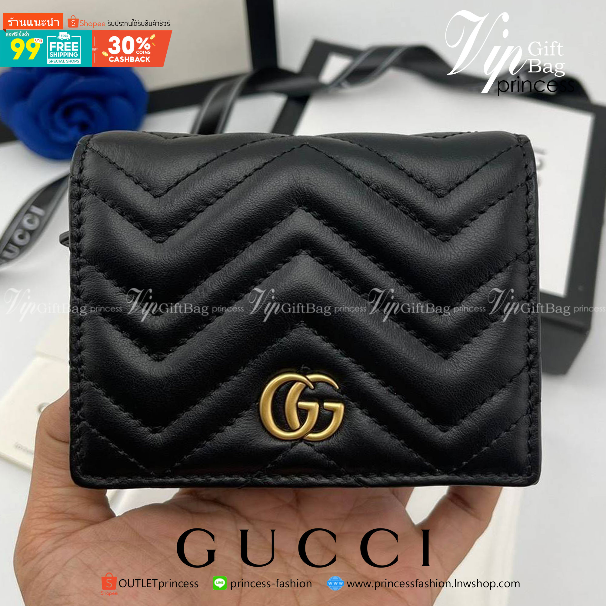 พรีเมี่ยมกิ๊ฟแท้ 100% 】พร้อมส่งที่ไทย!! ที่นี่ที่เดียว GUCCI GG MARMONT CARD CASE WALLET งานหนังแท้ มีจำนวนจำกัด fullboxset