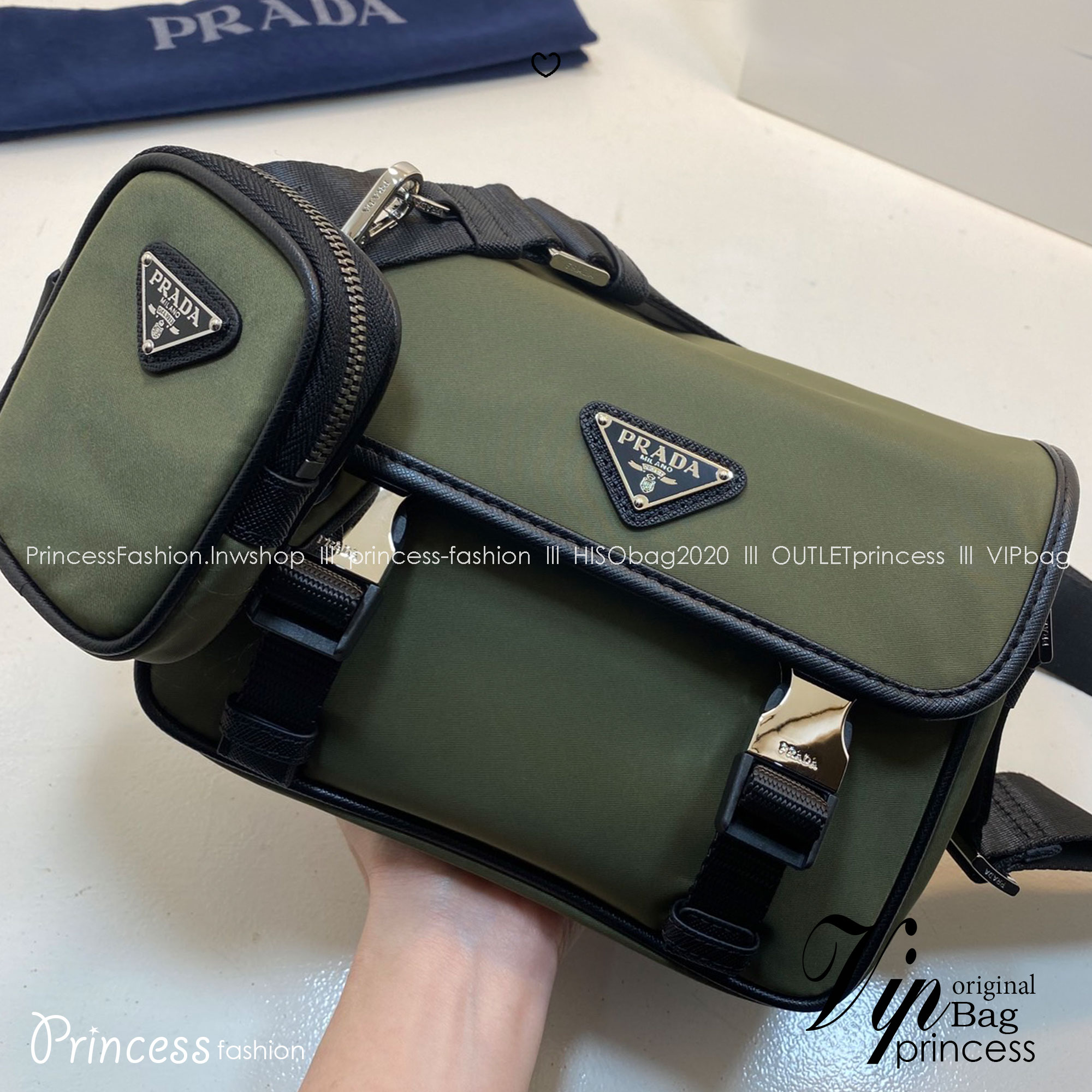 PRADA Re-Nylon and Saffiano leather shoulder bag / PRADA Messenger Bag กระเป๋าสะพายทรงเหลี่ยม คอมพลีทครีเอทลุคหล่อเท่ เกรดออริ 1:1 ใช้งานต่างประเทศได้