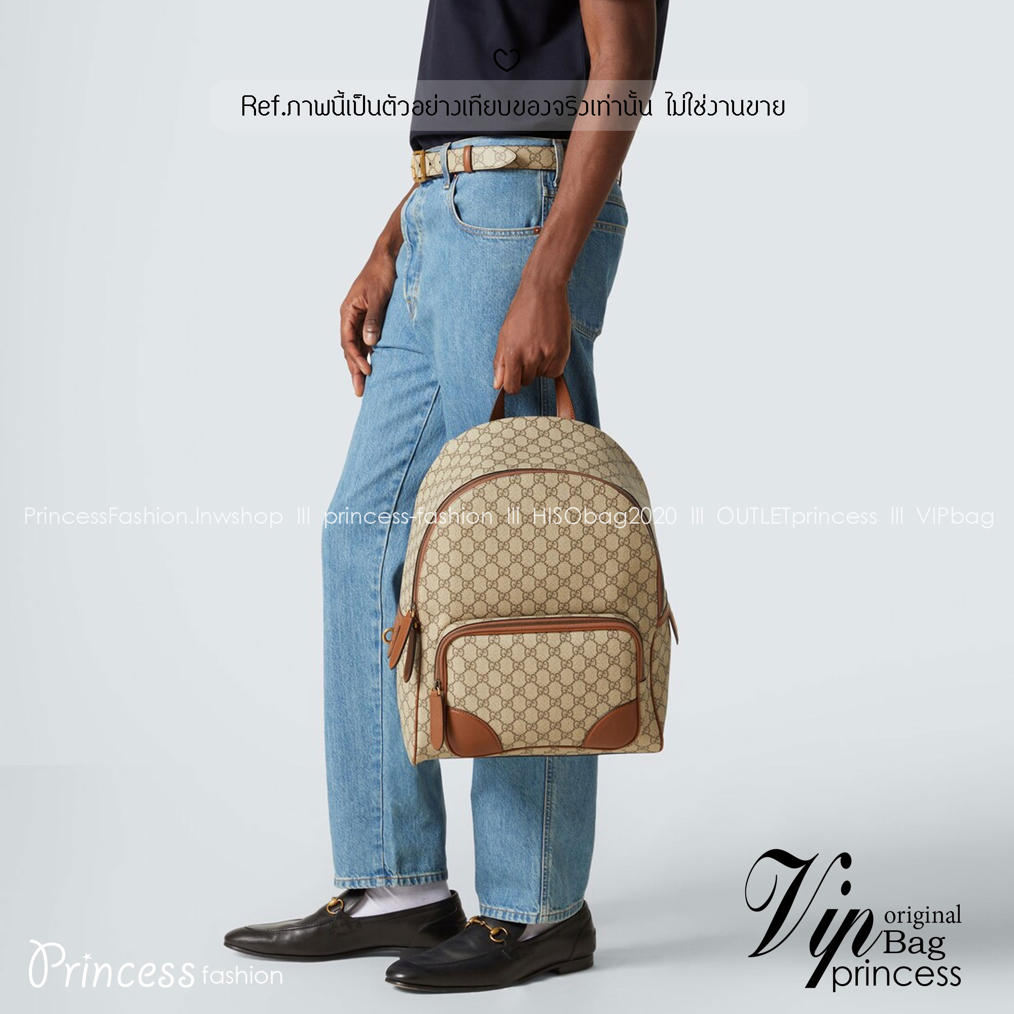ORI หนังแท้ | Brown Gucci GG Emblem medium backpack กระเป๋าสะพายหลัง กระเป๋าเป้ ดีไซน์เรียบง่าย รูปทรงใช้งานง่าน ภายในโล่งกว้าง จุของได้เยอะ