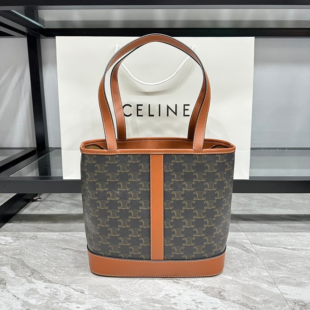 CELINE BUCKET BAG 10" / CELINE CABAS IN TRIOMPHE CANVAS TAN กระเป๋าสะพายทรงโท้ท บัคเก็ตสวยอยู่ทรง เรียบหรูดูแพง เกรดออริ 1:1