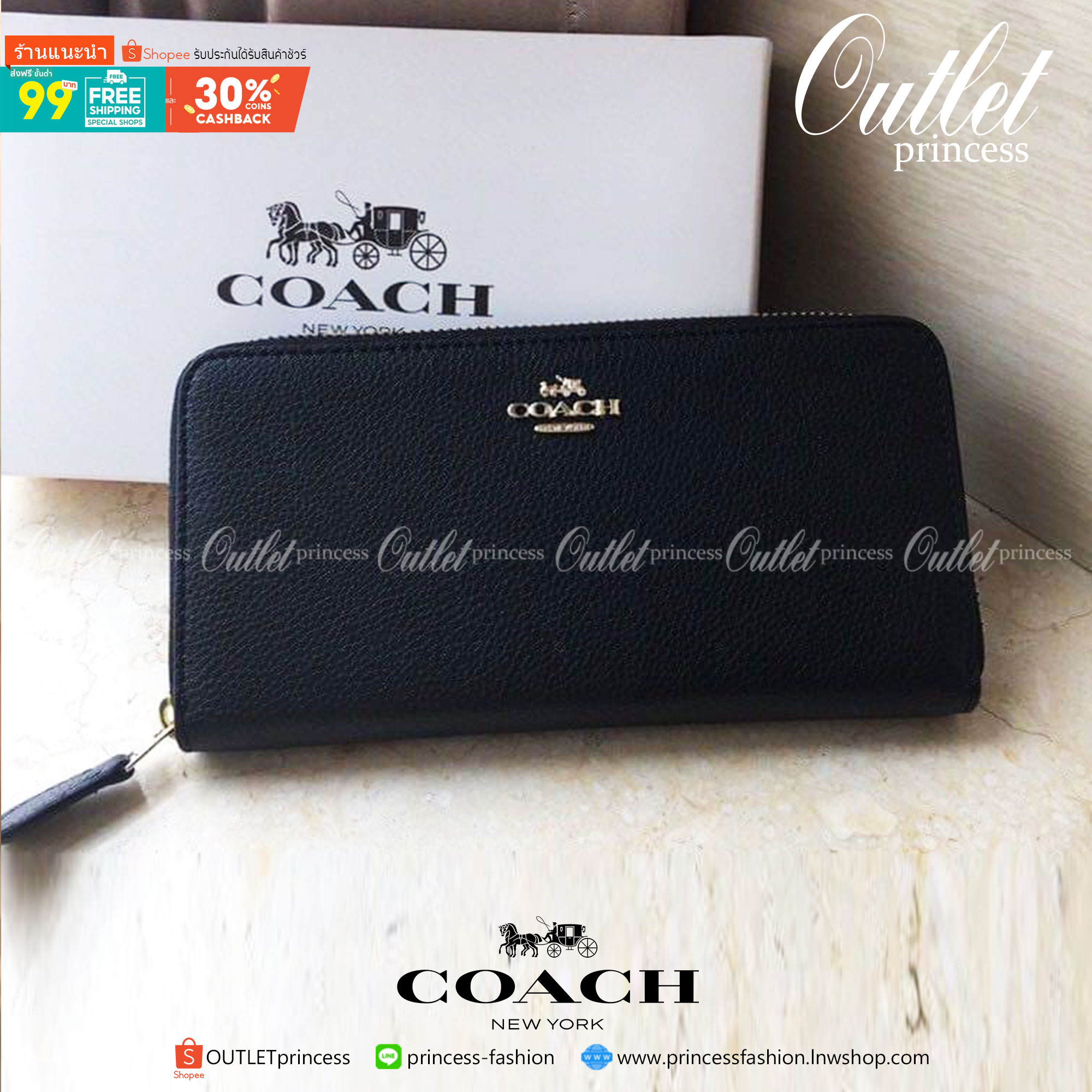 ของแท้ 💯% COACH กระเป๋าสตางค์ Slim Accordion Zip สีดำ ทำมาจากหนังเรียบสามารถใส่การ์ด ธนบัตรและเหรียญ มาพร้อมกับซิปปิดรอบ หนังลูกวัวแบบเนื้อละเอียด ช่องใส่การ์ด 8 ช่อง ช่องใส่ธนบัตร ช่องใส่เหรียญด้านใน และมีซิปปิดรอบ