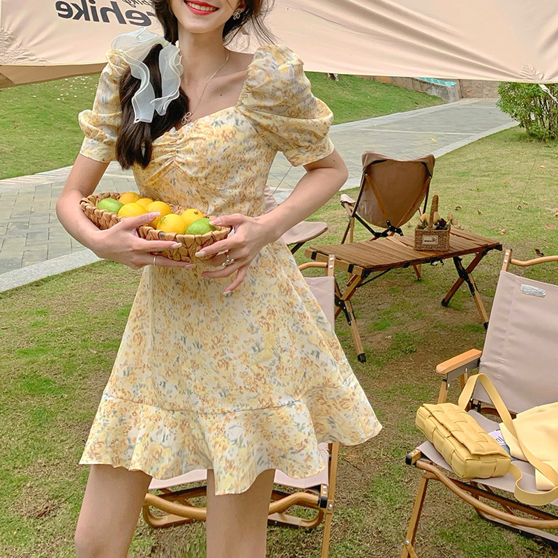 พร้อมส่ง 👗🎀 Molly dress เดรสคอเหลี่ยมลายดอกผ้าชีฟองน่ารัก (IN36059)