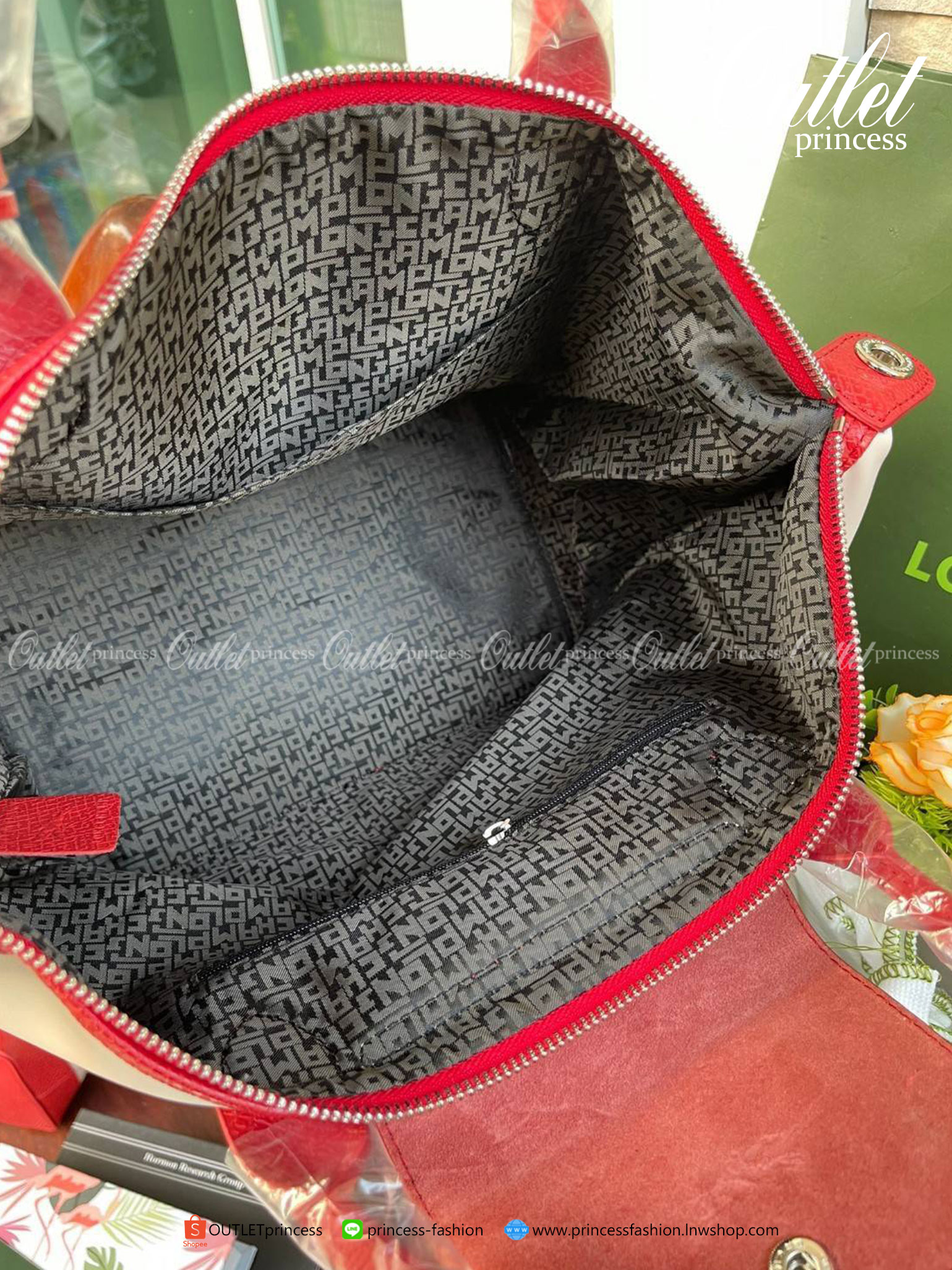 ของแท้ 100% LONGCHAMP LE PLIAGE CUIR MAKE A WISH TOP HANDLE BAG S Color: Red